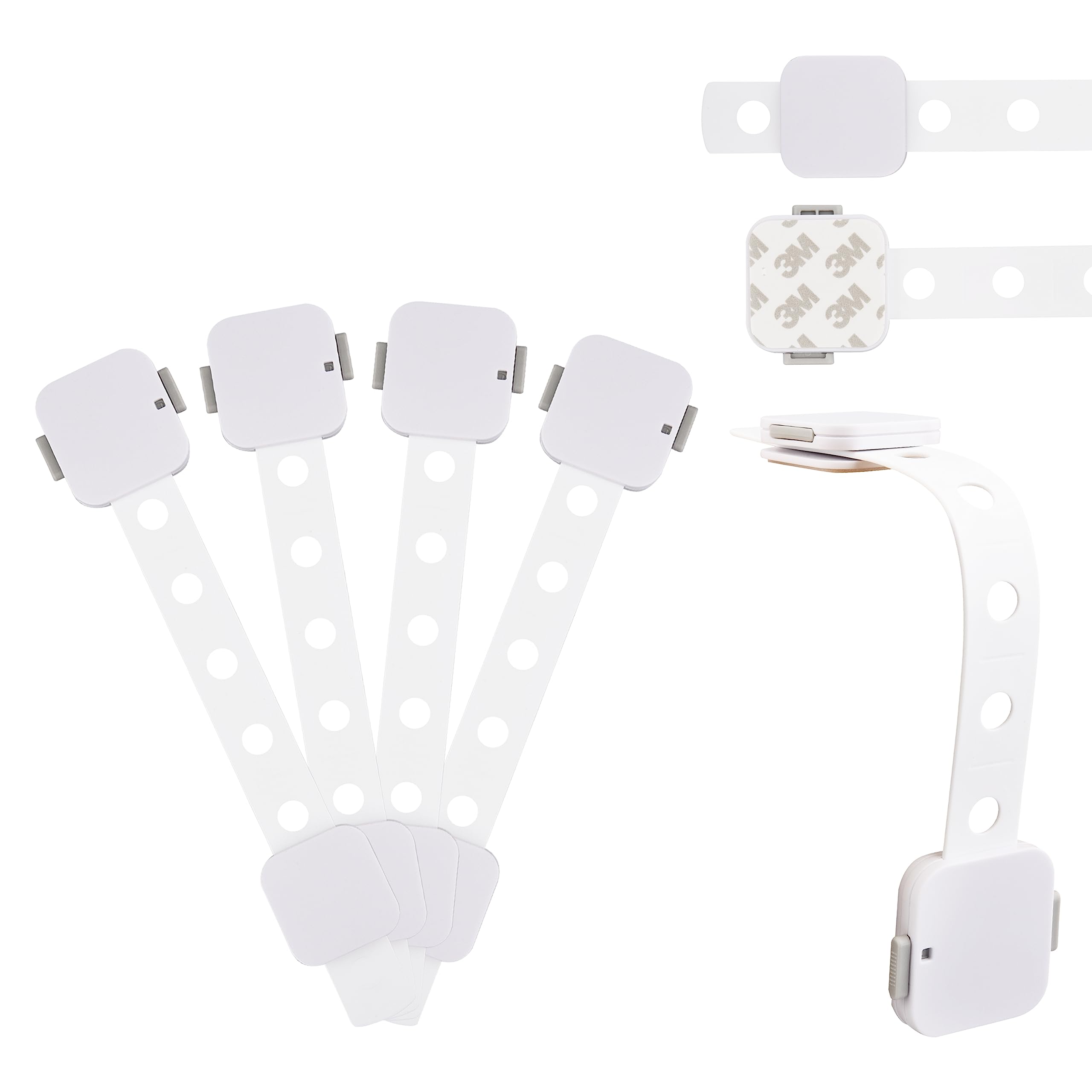 Kiddery Safety Lock | Baby Proofing Locks | Nylon Strap | Cabinets | Drawers | Fridge | Toilet Seats | Futniture | Adjustable | Multi Purpose | White | Pack of 4