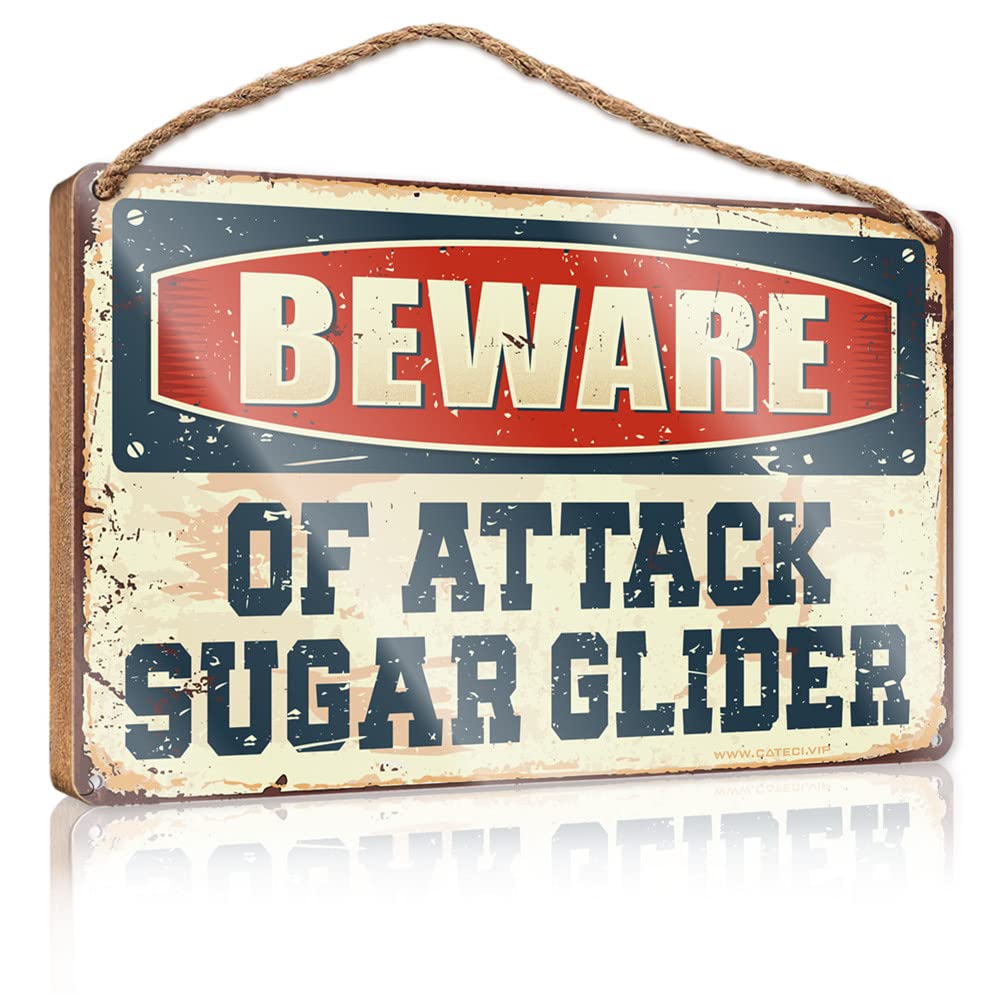 Warning Tin Sign Beware Of Attack Sugar Glider Wooden Sign Metal Decor For Home Bar Boys Bedroom Accessories(15X28CM)