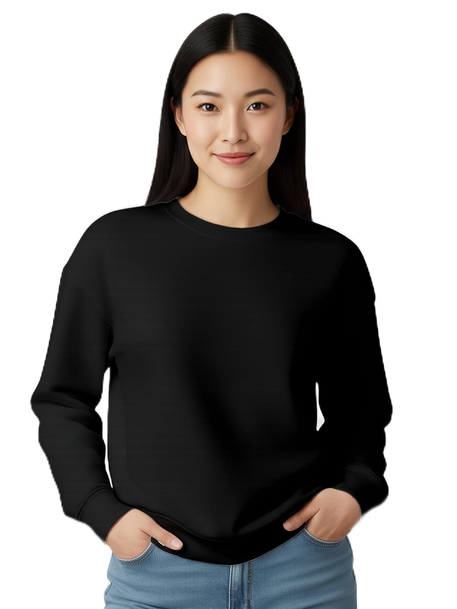 enciger Womens Plain Sweatshirt – Soft Cotton Blend Fleece Pullover with Ribbed Cuffs & Hem | Warm, Comfortable Winter Wear for Daily Use, College, Travel & Casual Outings-picture-23