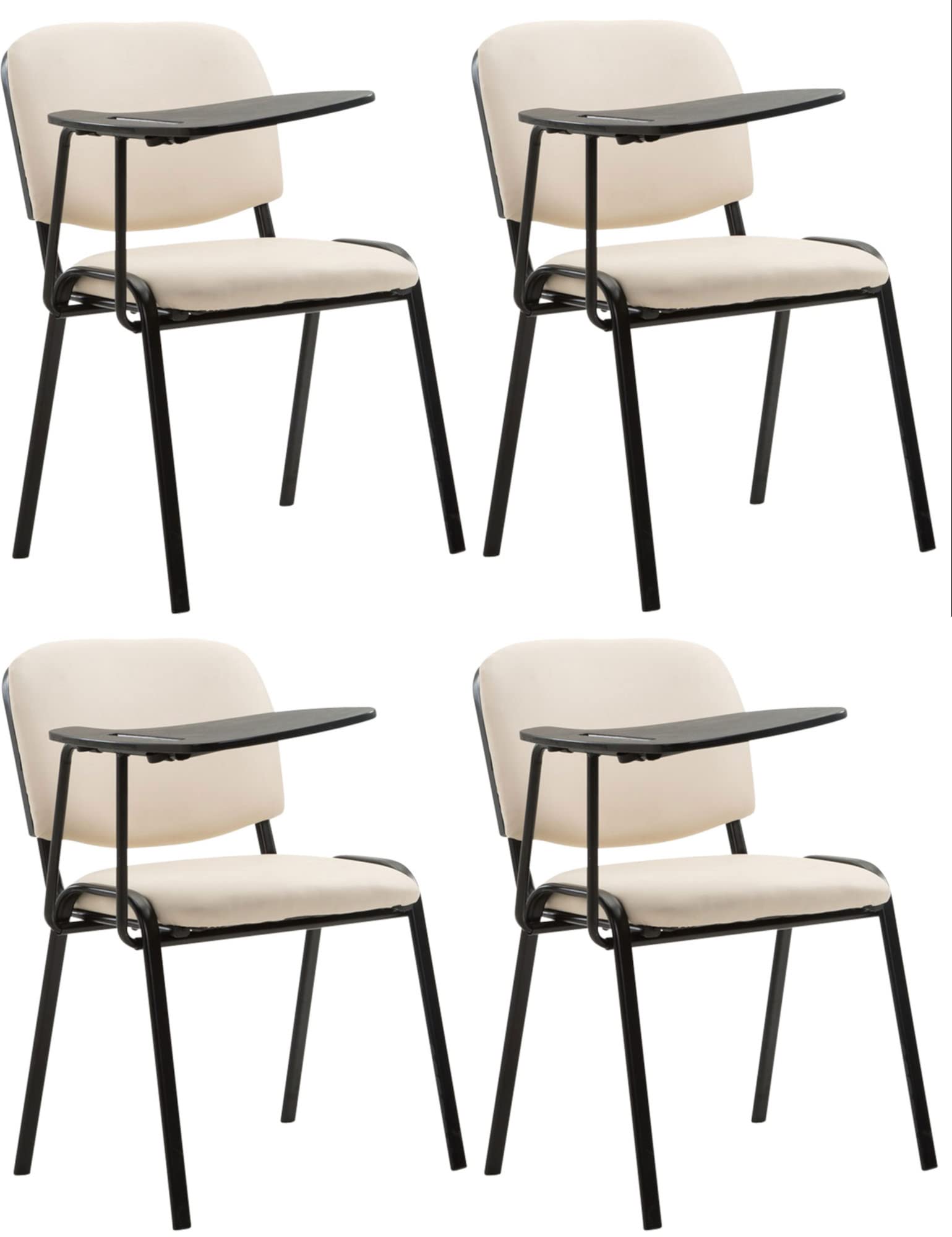 CLP Lot De 4 Chaises De Visiteur Ken Similicuir I Sièges avec Tablette Rabattable I Pieds en Métal, Couleur:crème