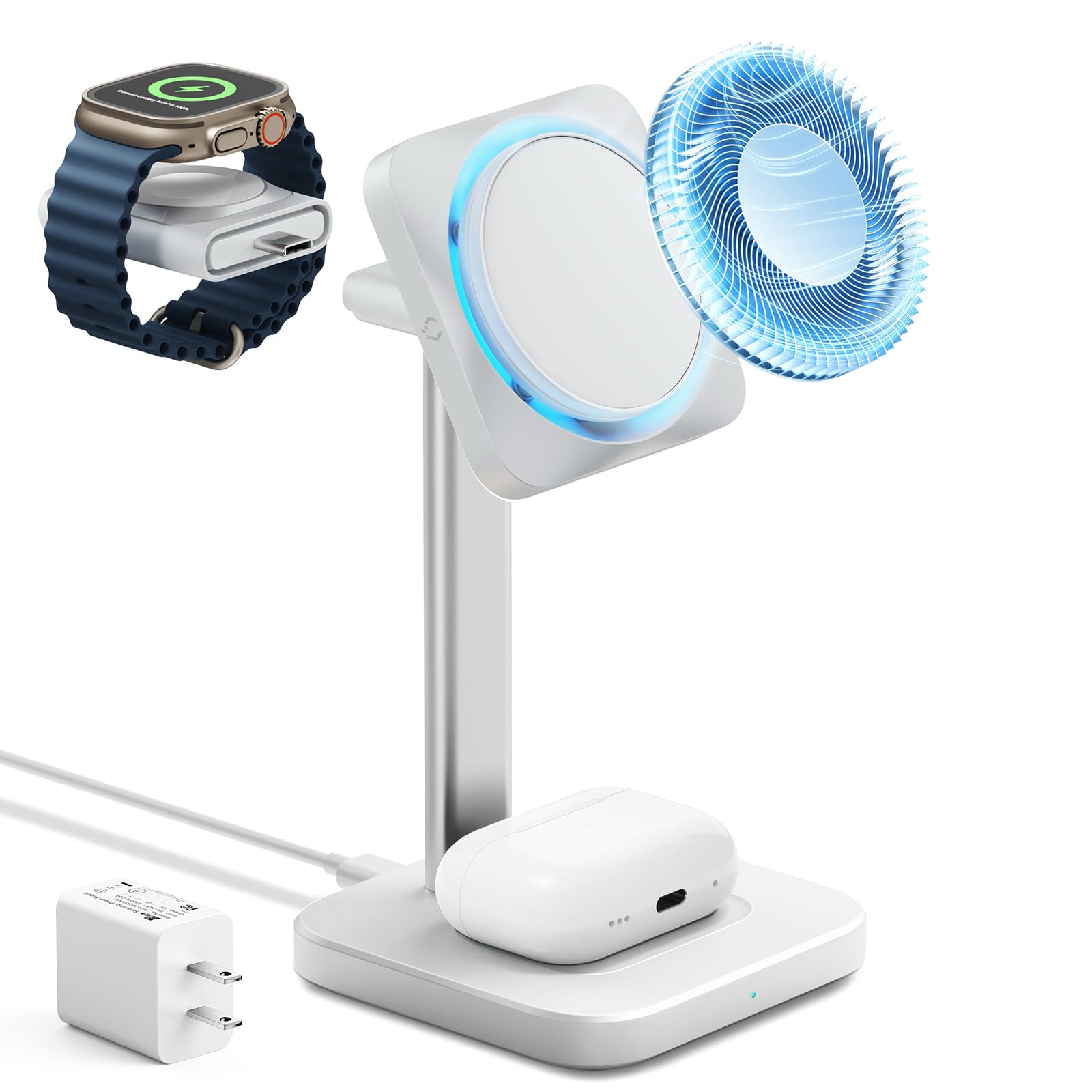 ESR for MagSafe Charger Stand, 3 in 1 Charging Station with CryoBoost, Phone-Cooling Wireless Charging Station, Qi2 Certified 15W MagSafe Stand, for iPhone16/15/14/13/12, AirPods, Apple Watch, White