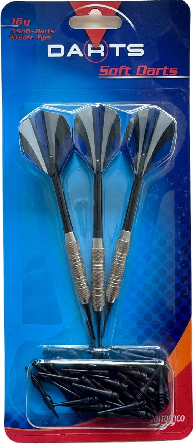 Carromco Softdart Set S – 3 Softdarts (16 g) mit Ersatzspitzen, Blau/Schwarz