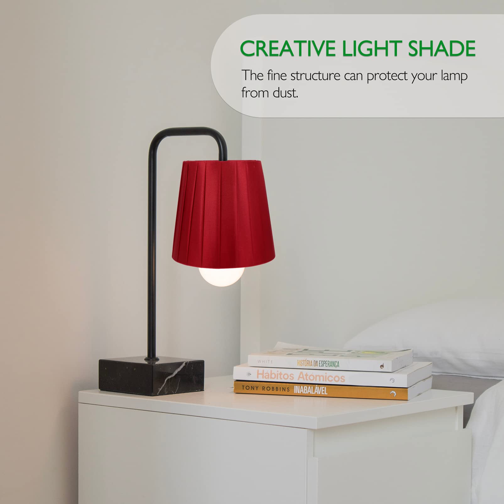 Beaupretty Medium Lamp Shade, Stylish Lampshade Cloth Lamp Cover Clip Bulb Type Bedroom Lampshade for Table Lamp and Floor Light (Red)