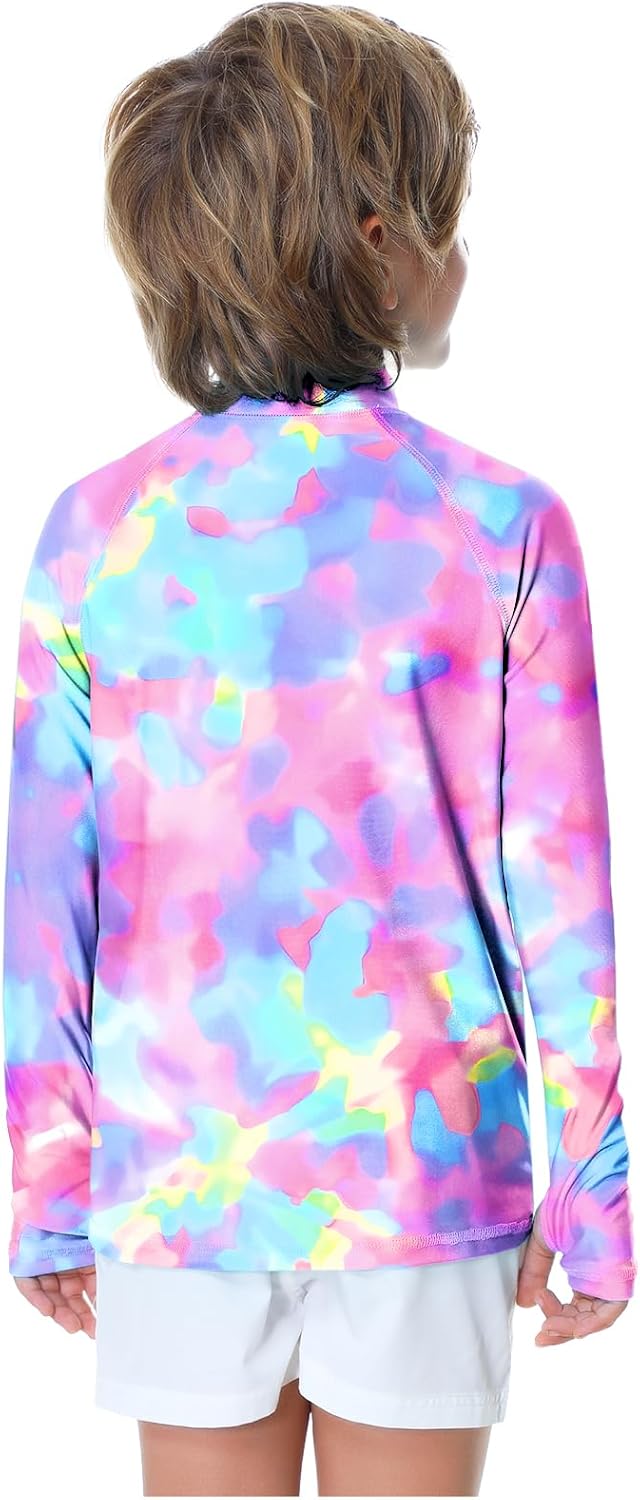 AOBUTE Unisex Kids Zipper Rash Guard Boys UPF 50+ UV Protection Sun Shirt with Thumb Hole 3-12 Years
