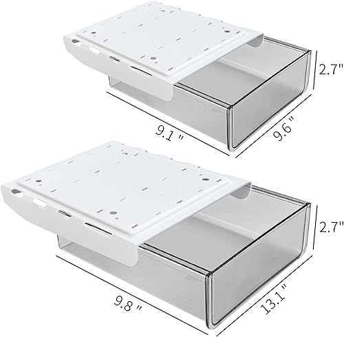 Miniatura 2 de Organizador de cajones para debajo del escritorio, 2 piezas grandes y medianas para debajo de la mesa, organizador de almacenamiento oculto debajo