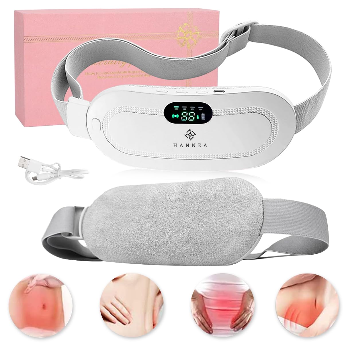 Hannea Electric Cordless Heating Pad For Period Pain|Cramp Relief|Back Pain In Period|Belly Warmer Heating Pad With 3 Heat Levels 4 Vibration Modes|Caring Gift Heating Pad Belt For Men Women (B0BQVRCRRK) Amazon Price History, Amazon Price Tracker