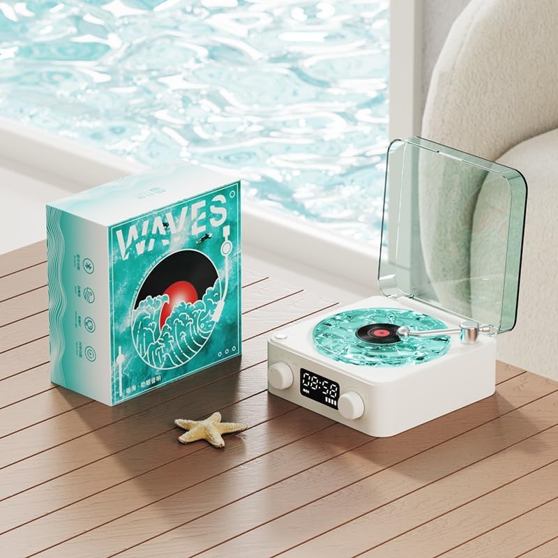 Retro-Style Wireless Waves Vinyl Bluetooth Speaker, Aqua Vinyl Sp...