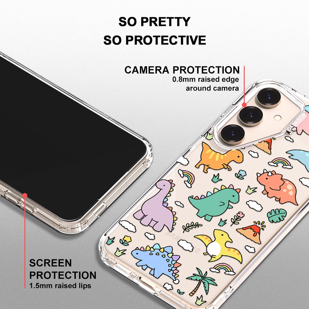 MOSNOVO Case for Samsung Galaxy S25 / Galaxy S24, [Buffertech 6.6ft Military-Grade Drop Protection] [Anti Peel Off Tech] Clear TPU Bumper Phone Case Cover Design - Dinosaur Land - 4