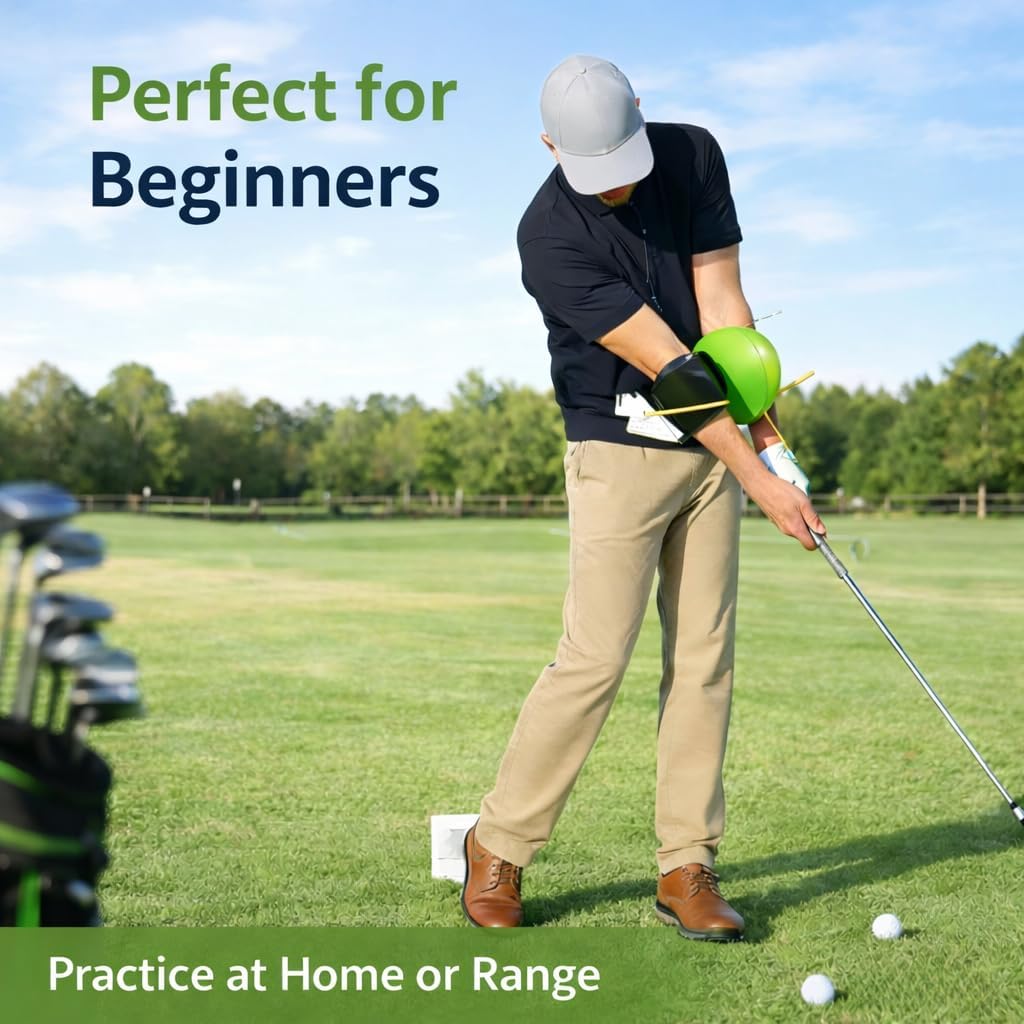 Golf Swing Trainer Ball with Adjustable Velcro Strap – Improve Arm Connection, Swing Path & Tempo, Golf Training Aid for Beginners