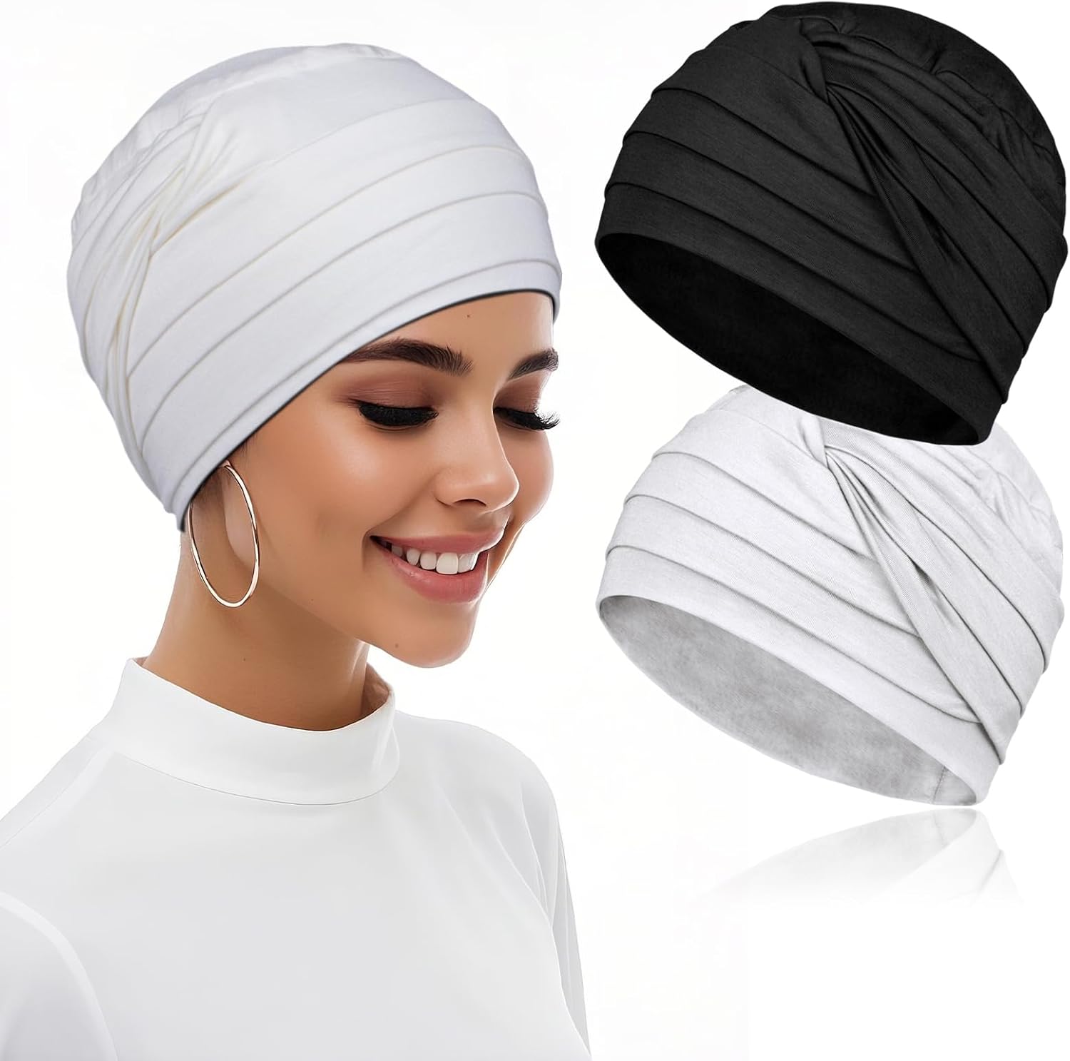 2 Pieces Chemo Headwear for Women, Soft Cancer Headwear Elastic Cancer Hat for Hair Loss