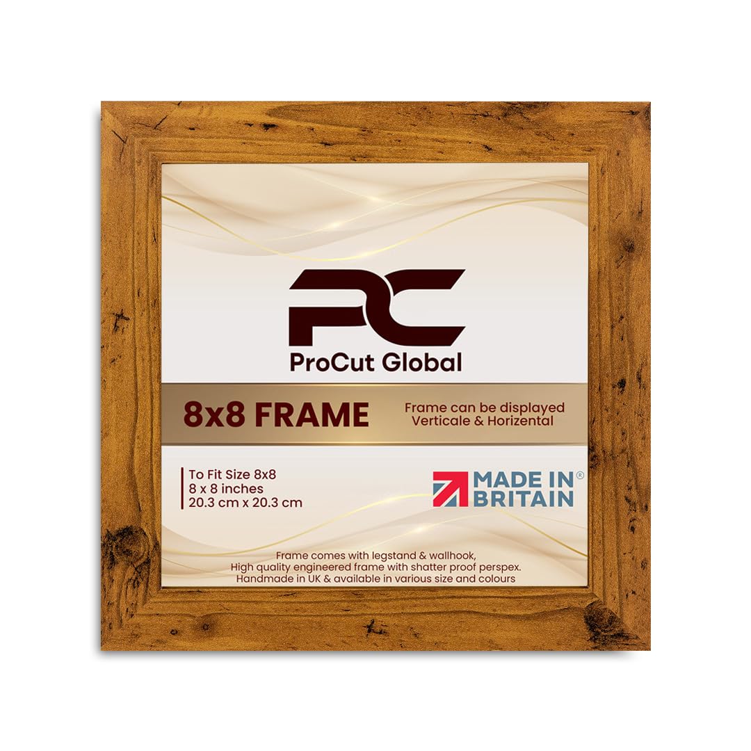 Procut Global 9X9 Rustic Oak Picture Frames - Modern Wooden Photo Frame with Shatterproof Perspex for Wall or Tabletop - Perfect for Posters, Certificates, Prints - Sizes & Colors Available