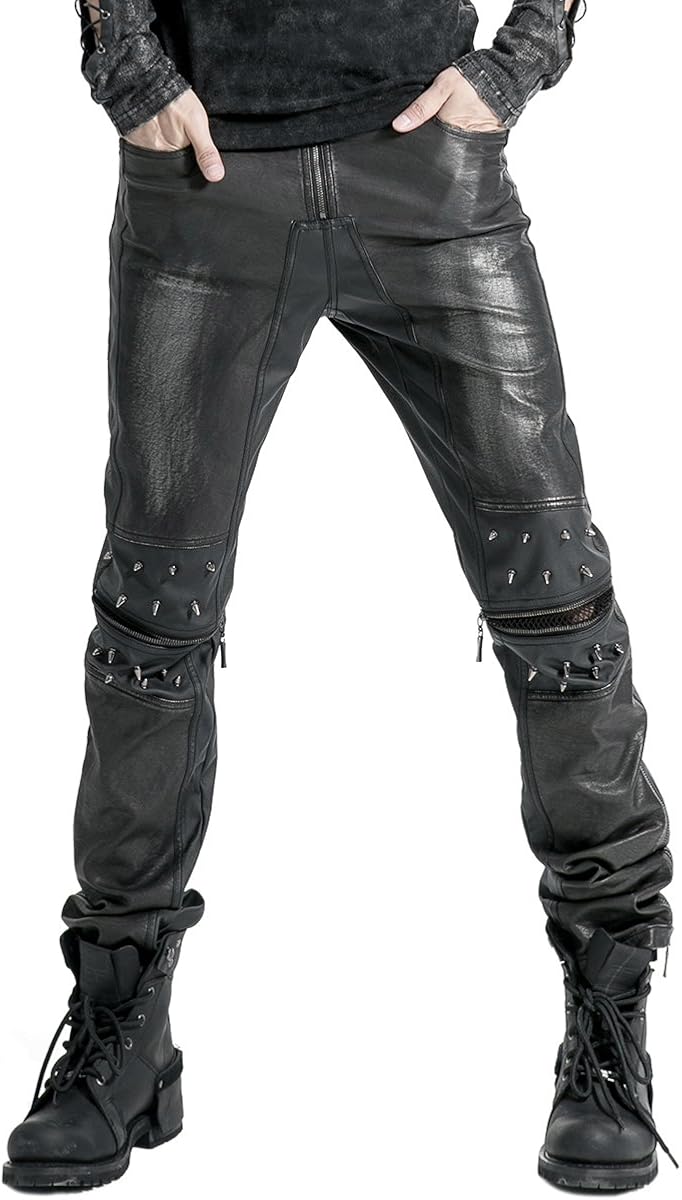 Punk Rave Mens Faux Leather Jeans Pants Black Goth Dieselpunk Spike