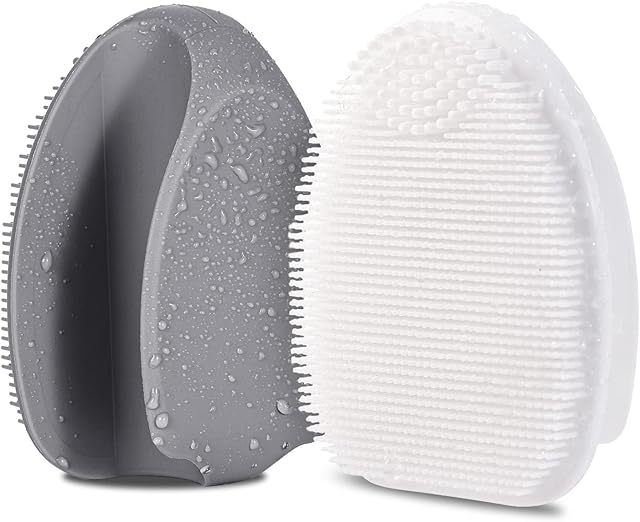 HieerBus Silicone Face Scrubber,Manual Exfoliating Brush,Handheld Facial Cleansing Brush for Women Men-Blackhead Removing Pore Cleansing Massaging for Sensitive, Delicate, Dry Skin (3rd-grey+white)