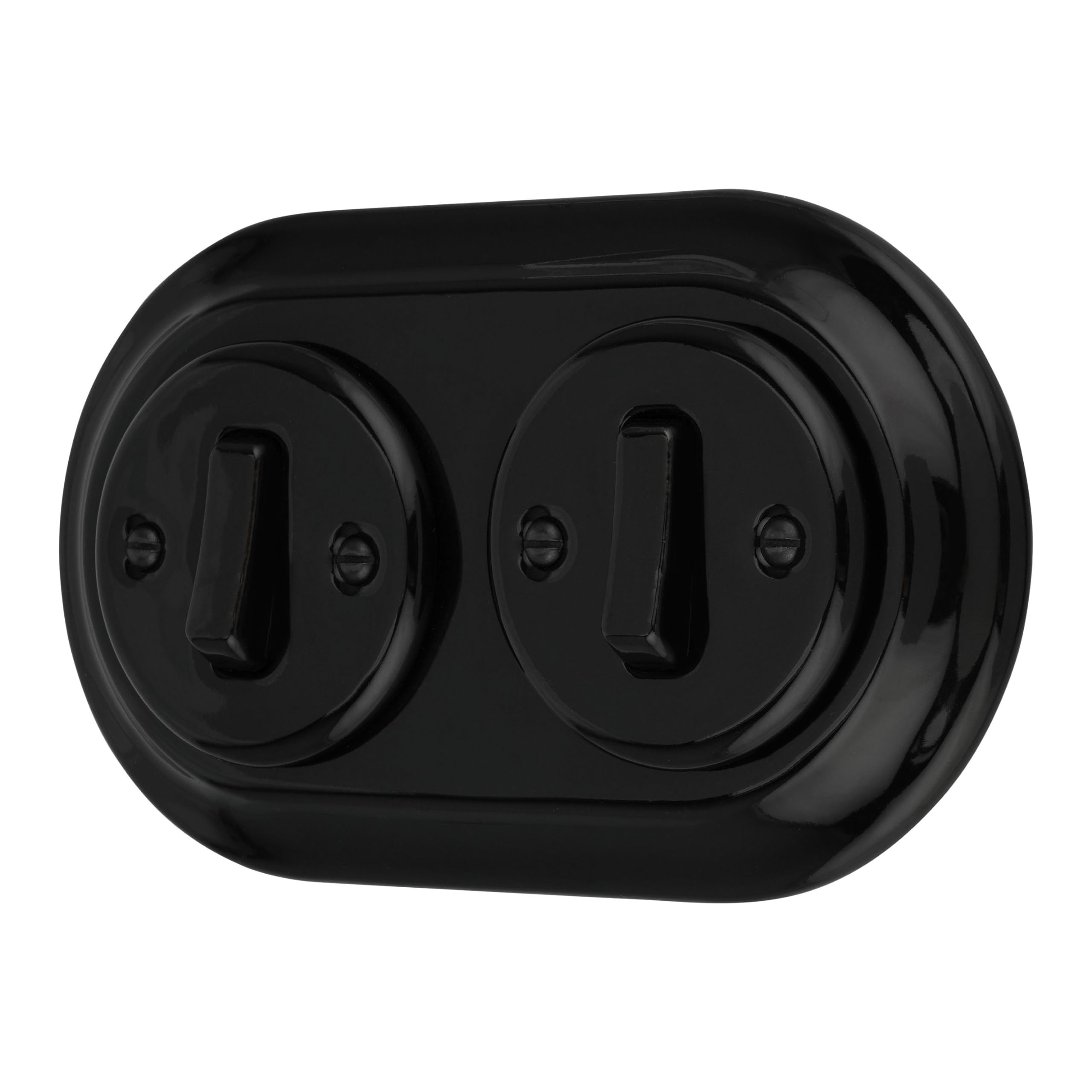Unterputz Porzellan Retro Schalter, 2-fach, All-in-One, SET Serie PR1 schwarz
