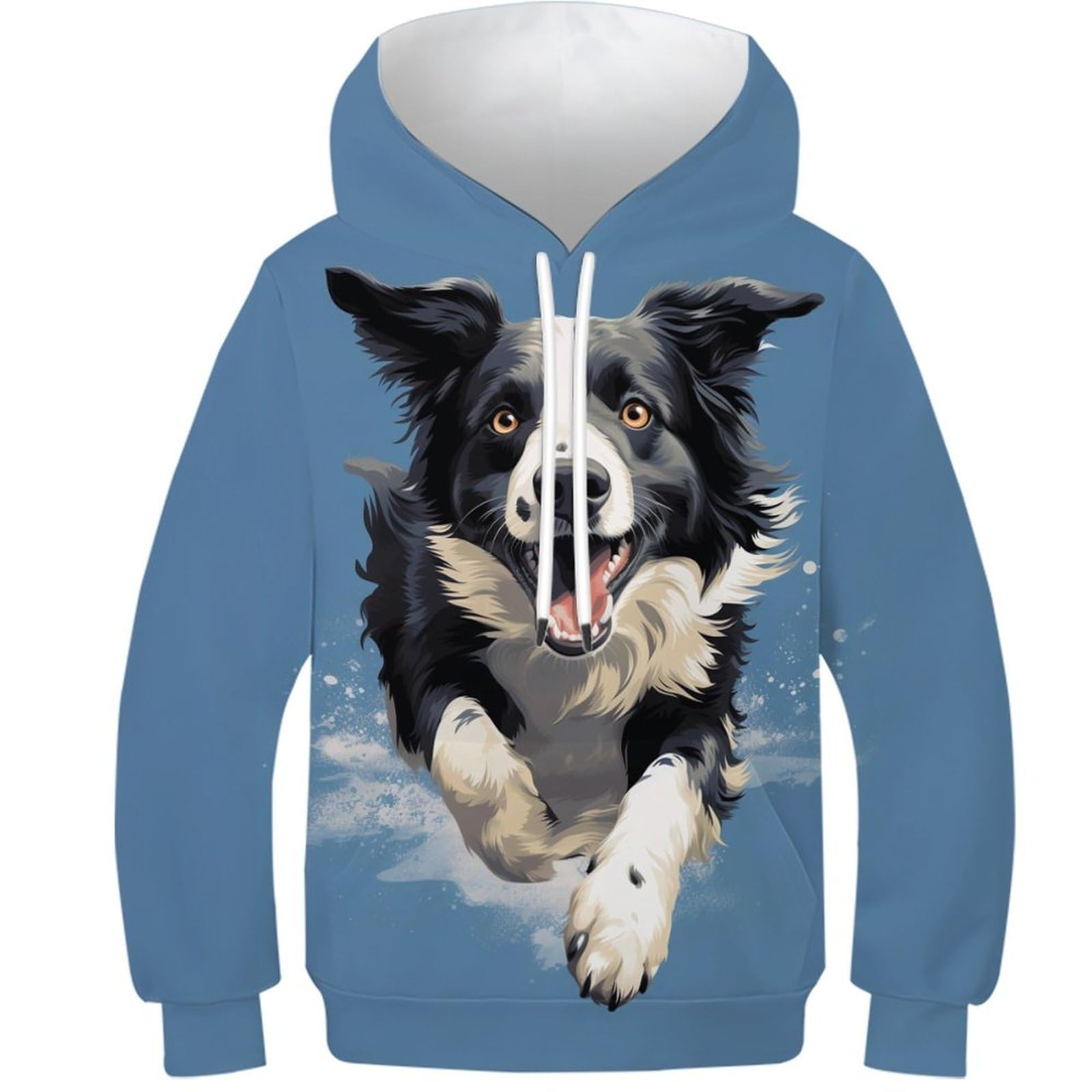 KKPBHTYVG 3D Printed Border Collie Hoodies Hooded Sweatshirt Pullover Men/Women Ong Sleeve Tops for Teens 13-15Y