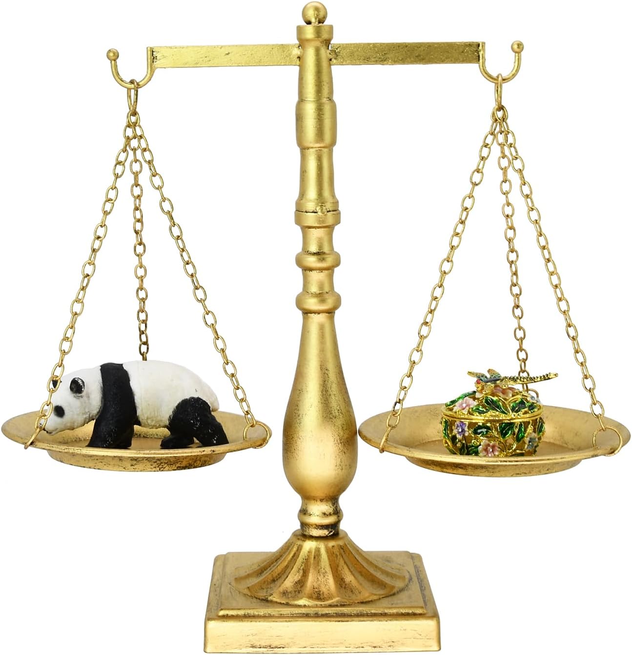 Owlgift Vintage Metal Libra Jewelry Towers Display Cosmetic Organizer Storage, Scale Centerpiece Stand, Antique Jewelry Storage, Farmhouse Candleholder Display – Golden, 7.9“ W x 12“ H