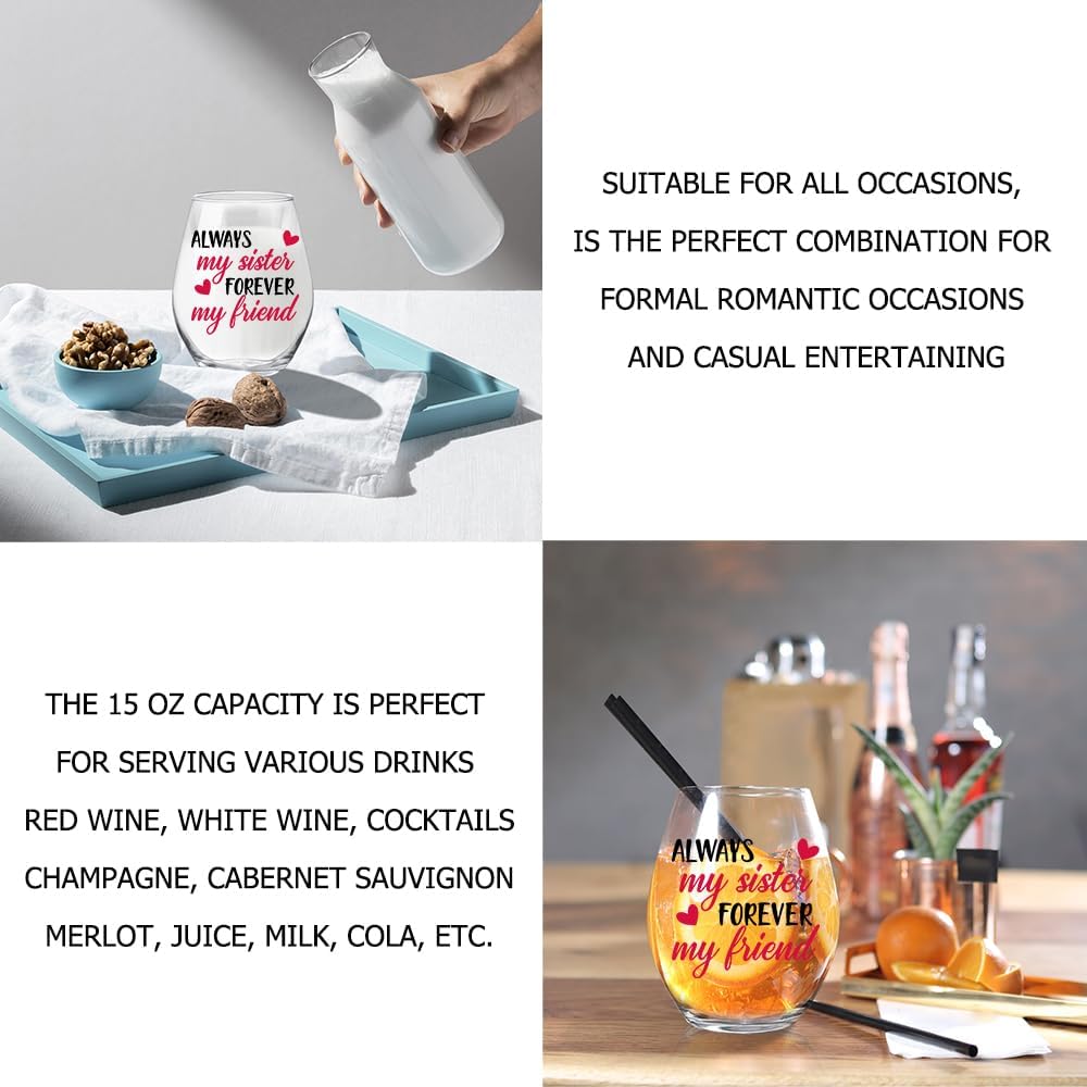 Always My Sister Forever My Friend Stemless Wine Glass, Gifts for Female Friends, Keepsake for Women Birthday, BFF, Soul Sister, Work Bestie, Thanksgiving Present - Image 5