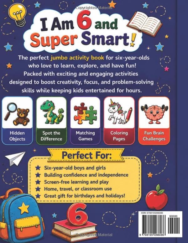 I Am 6 and Super Smart!: Jumbo Activity Book for Six-Year-Olds: Hidden Objects, Spot the Difference, Matching Games, Coloring Pages, and Fun Brain Challenges for Boys and Girls image 3