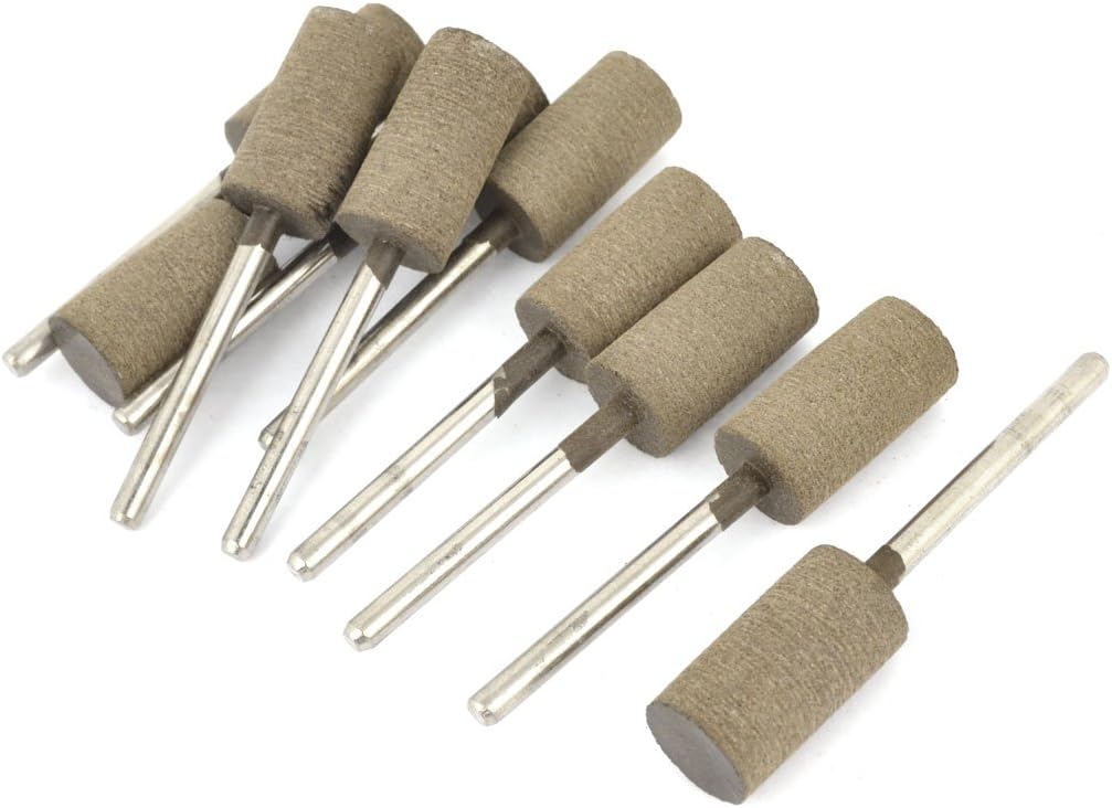 Aexit 10 Pcs Dark Khaki Silver Tone Alloy Drill Hole Cow Leather Cylinderical Mounted Grinding Point Abrasive Sanding Sharpening Tool 3mm x 10mm x 19mm (7405120ea3cae16890893c1de761ac84)