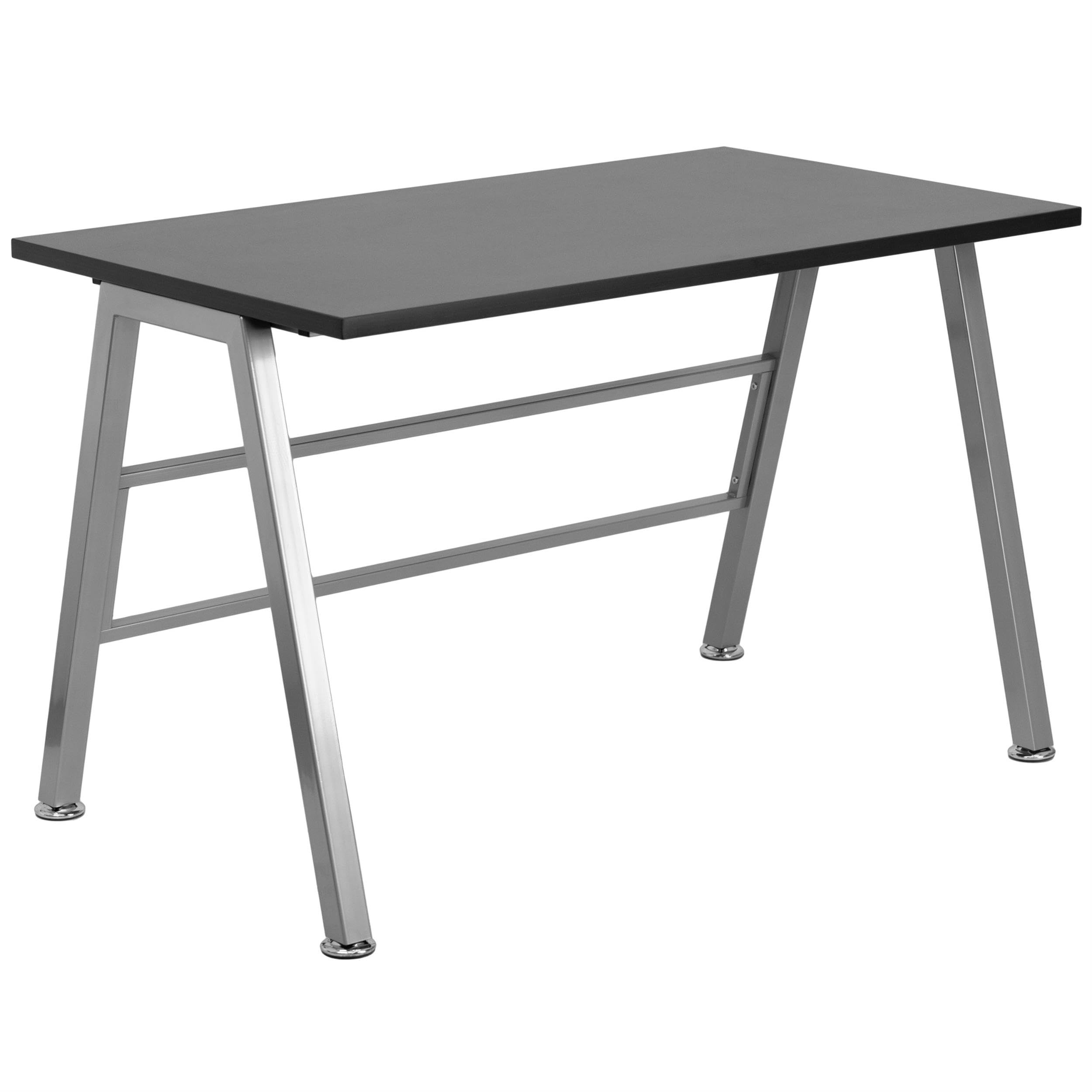 High Profile Desk, Metal, Black Laminate Top/Silver Frame, 127 x 76.2 x 10.16 cm