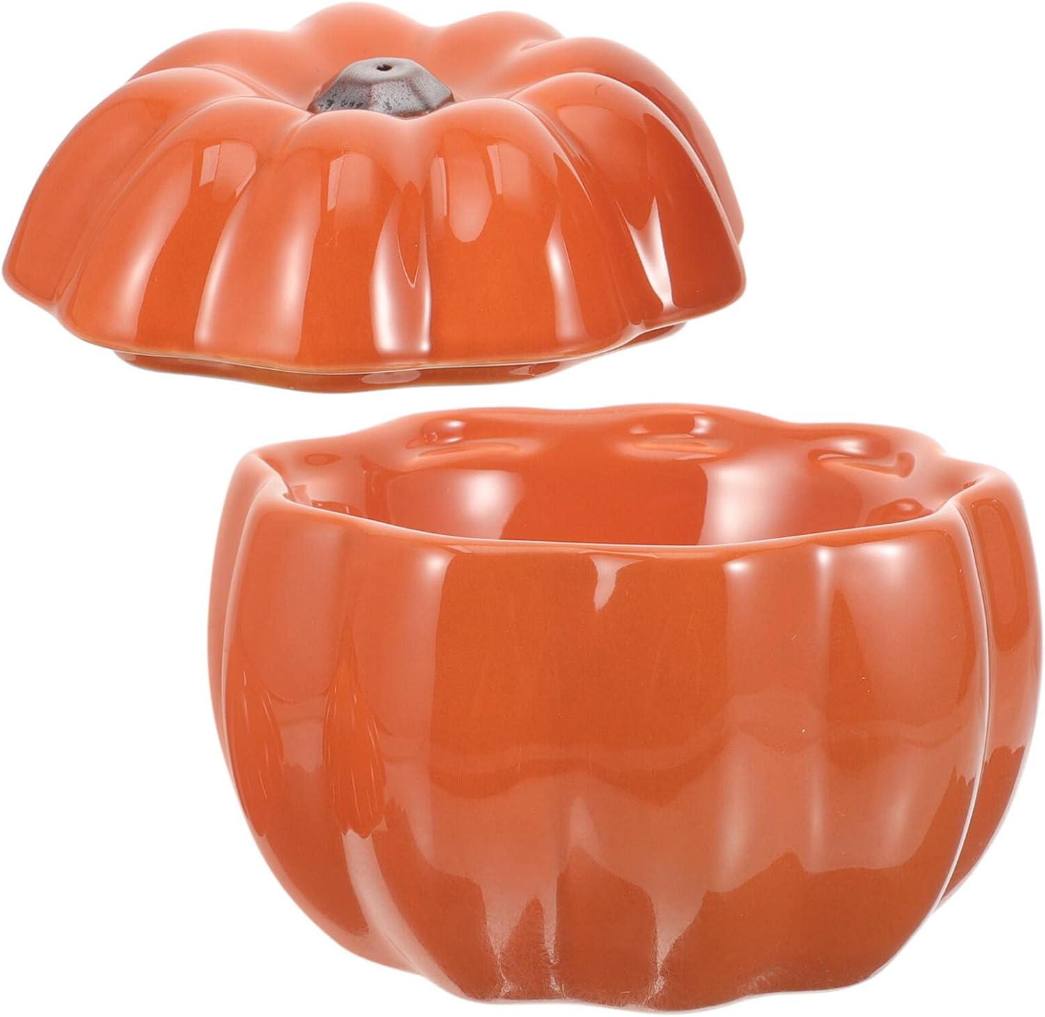 Ceramic Raised Pumpkin-Shaped Cat and Dog Bowl Set, Elevated Pet Food and Water Feeder for Cats and Puppies, Orange, Neck Protection Design, Travel Friendly Pet Feeding Supplies