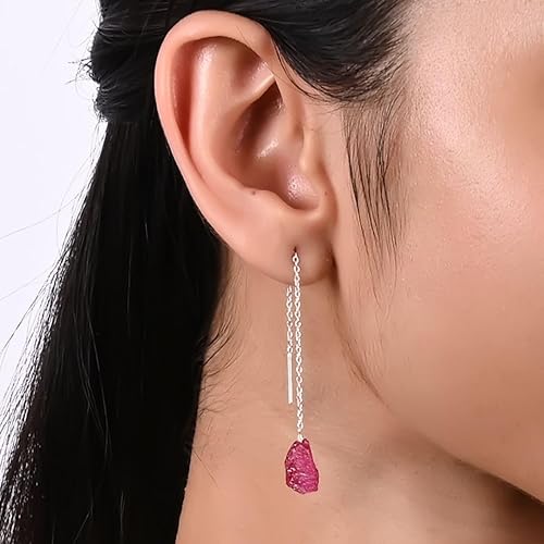 Miniatura 34 de 925 Sterling Silver Natural Raw Threader Earring, Gemstone Earring For Women, Handmade Jewelry, Gift For Her