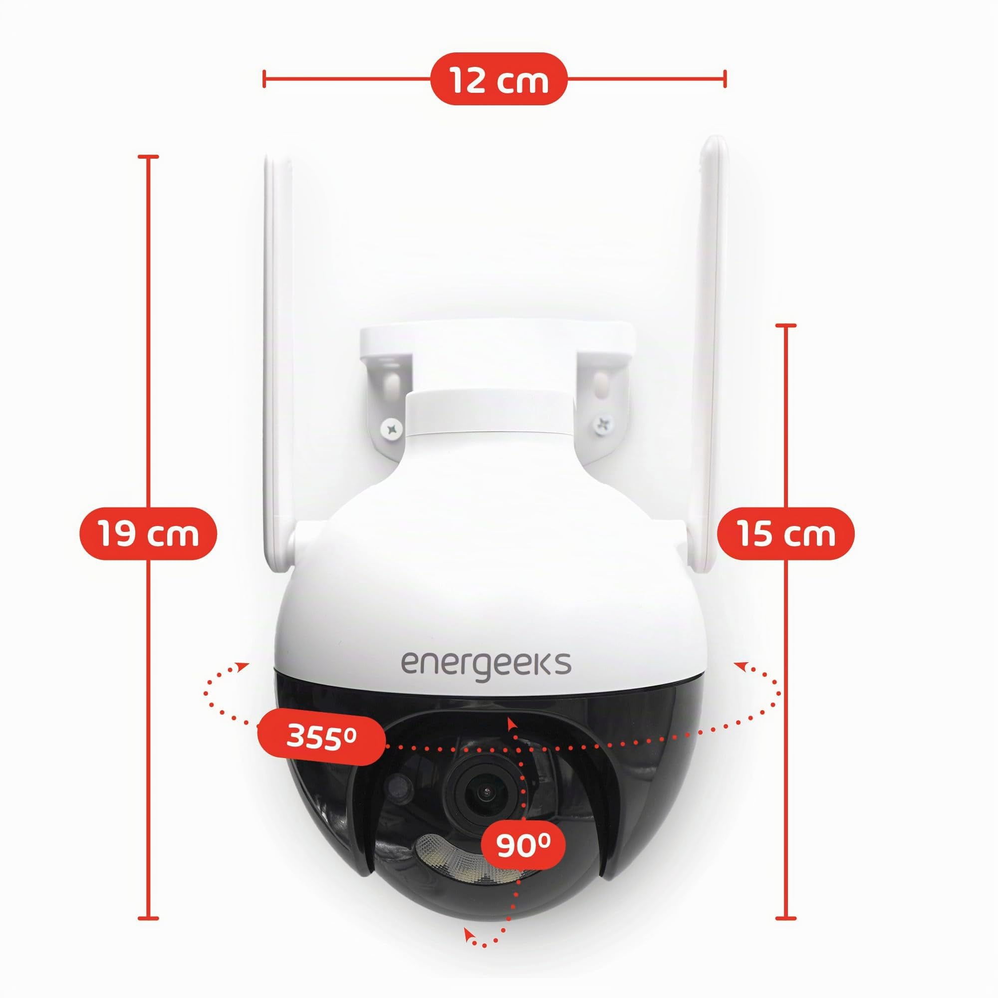 energeeks Defender III - Cámara Vigilancia Exterior WiFi - IP66-4 MP - Detección Movimiento/Sonido - Visión Nocturna - Audio Bidireccional - Luces LED y Sirena - Almacenamiento SD/Nube