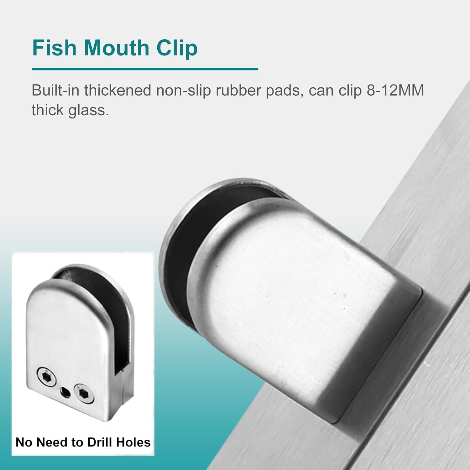 Stainless Steel Deck Glass Railing Posts with Fish Mouth Clip, 39.4" Square Baluster for Indoor/Outdoor Steps, Durable End Post for Modern Decking Solutions
