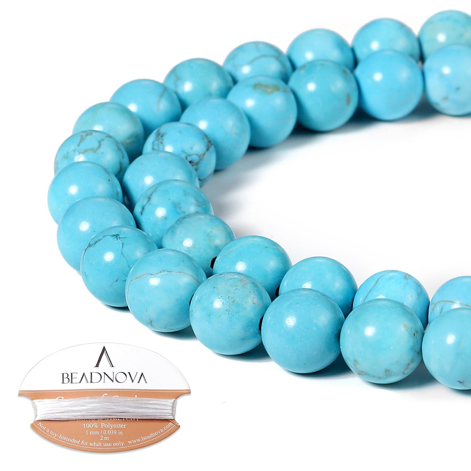 BEADNOVA 8mm Blue Turquoise Gemstone Round Loose Beads for Jewelry Making (45-48pcs)