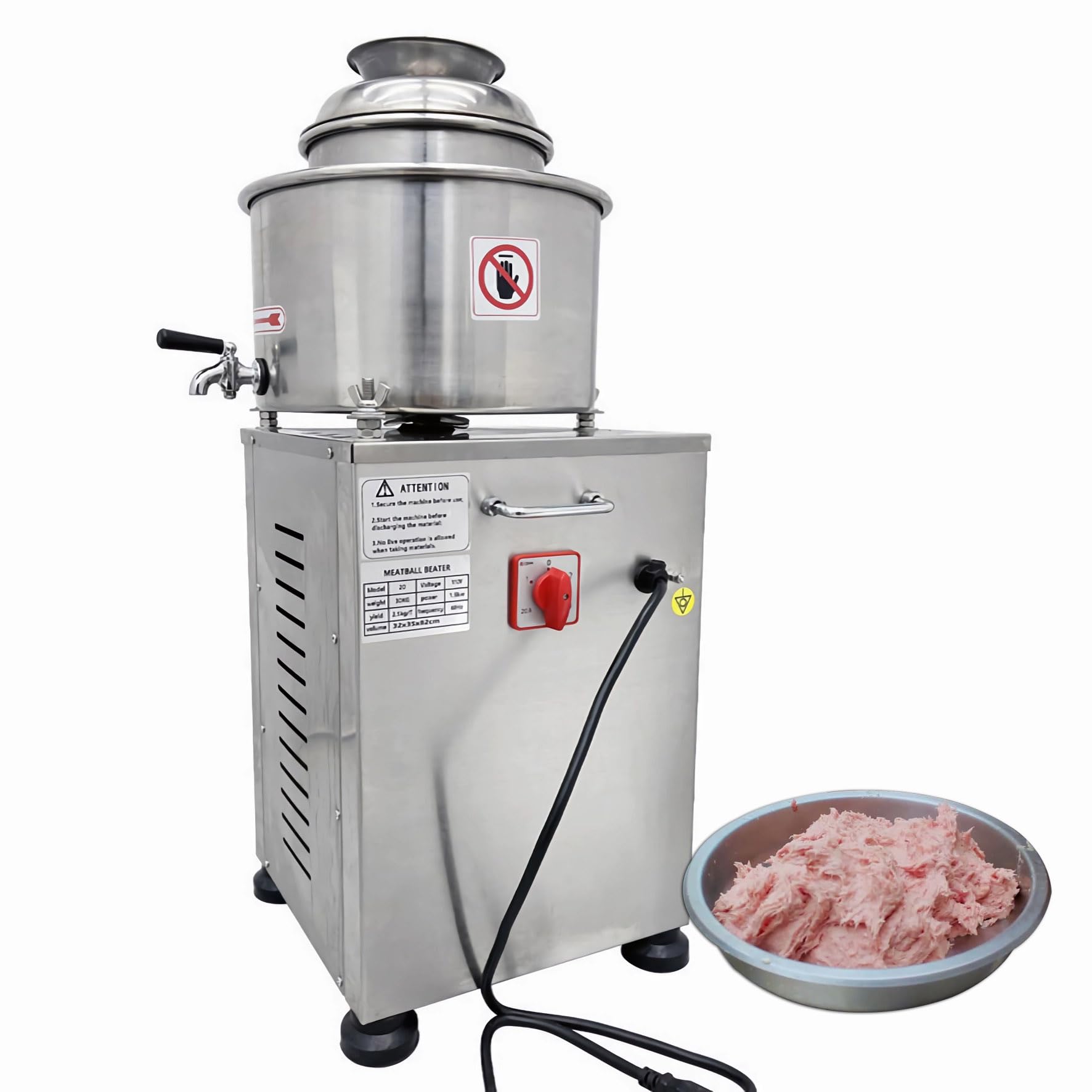 INTSUPERMAI Commercial Meatball Beater Machine 30A Breaker Stainless Steel Meat Puree Making Machine Meat Food Fish Processor Meatball Mincer Maker with 7.87in/200mm Inner Cylinder 2800RPM 110V 1500W