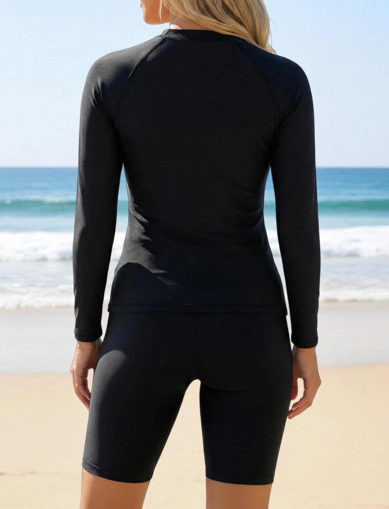 Femmes Ensembles Rashguard 3 Pièces Maillot de Bain Manches Longues Anti-UV Maillot de Surf Plage Piscine S-2xl