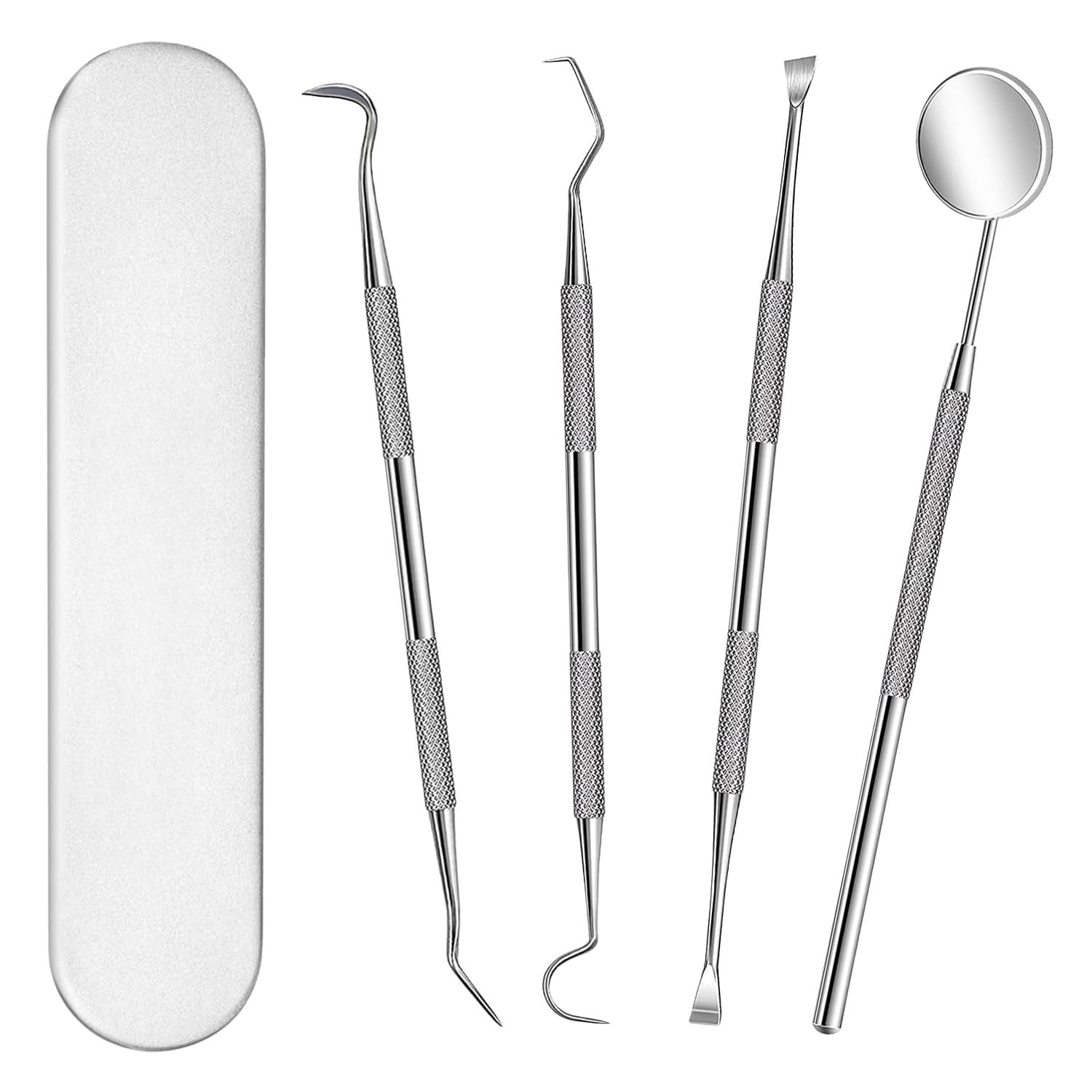 Flavizo 4pcs Dental Tools - Stainless Steel Teeth Cleaning Tool with Oral Mirror Tweezer Probe and Scaler, Tooth Cleaning Kit for Plaque Tartar Remover Teeth Cleaner Kit