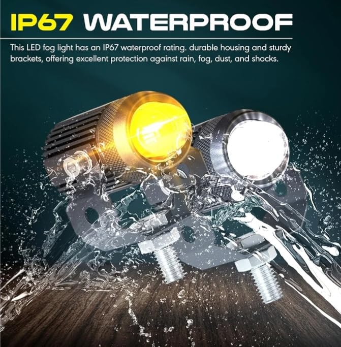 Image of Mini Driving 30W LED Fog Light for Bike and Car | White /Yellow Fog Lamp with Flashing Mode & Switch | Super Bright Driving Light