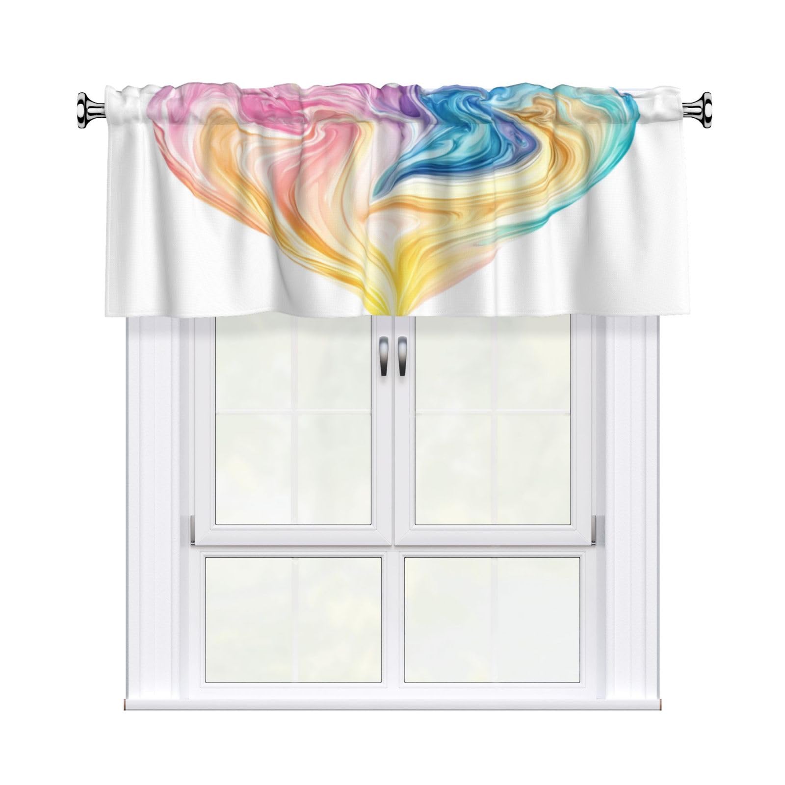Woshuwo Colorful Pastel Liquid Heart Shape Valances For Windows Rod Pocket Window Treatment Short Curtains For Kitchen Living Room Bedroom Decor 54x18in