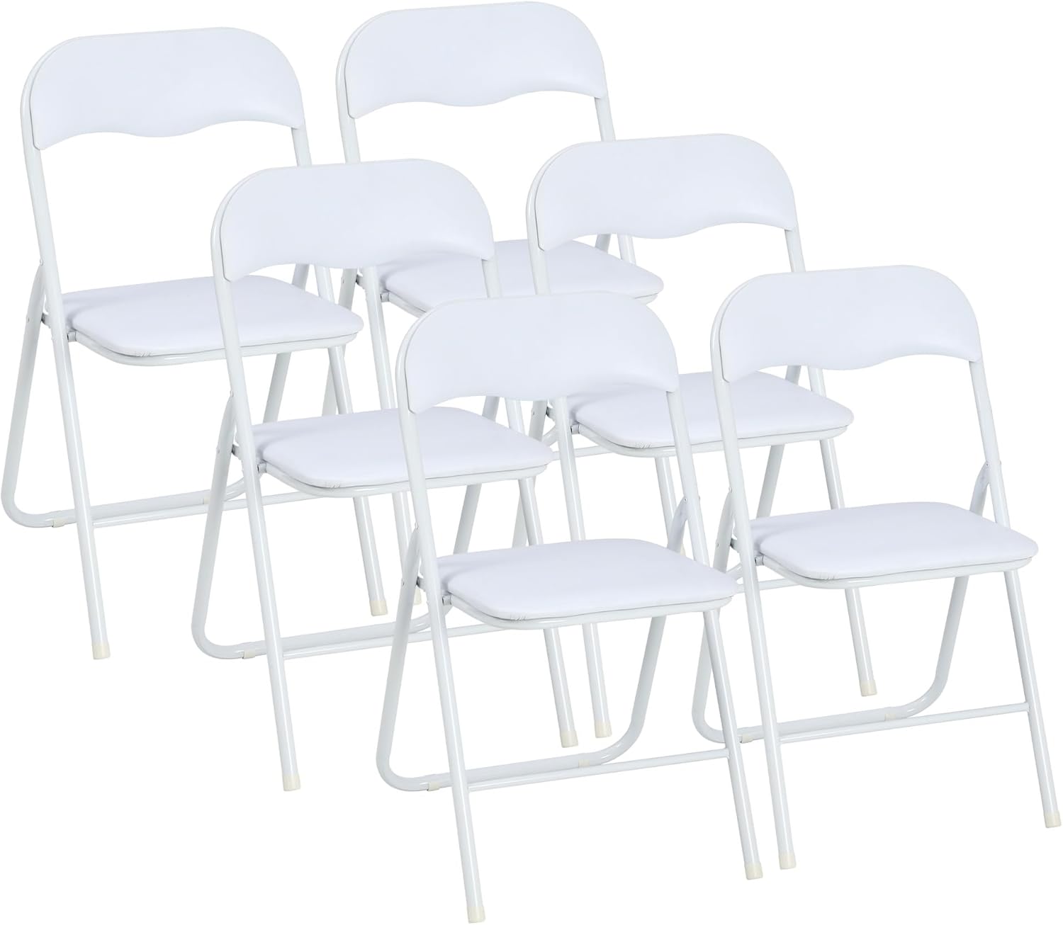 Domenow Folding Chairs with Padded Seats, White Metal