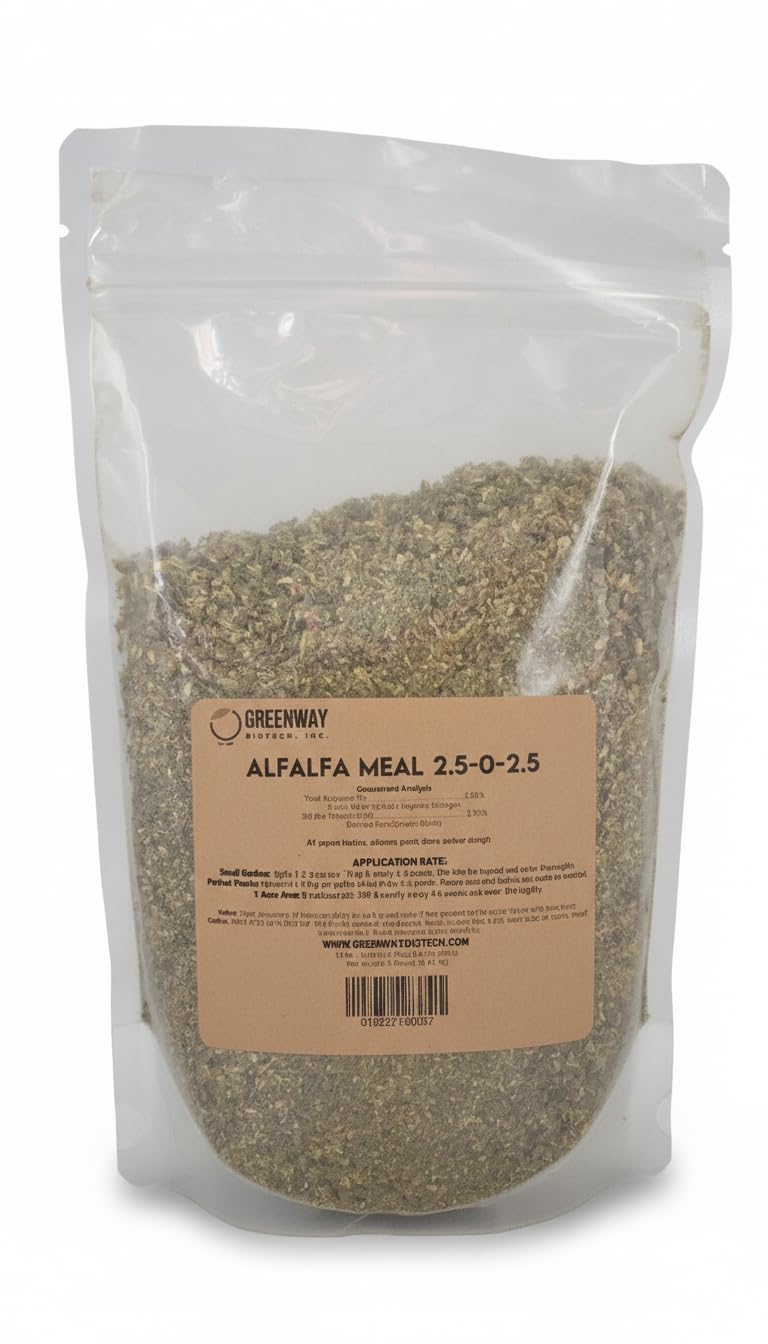 Greenway Biotech, Inc. Organic Alfalfa Meal Fertilizer 2.5-0-2.5 | Rose & Vegetable Plant Food with Triacontanol Growth Stimulant | Non-GMO,