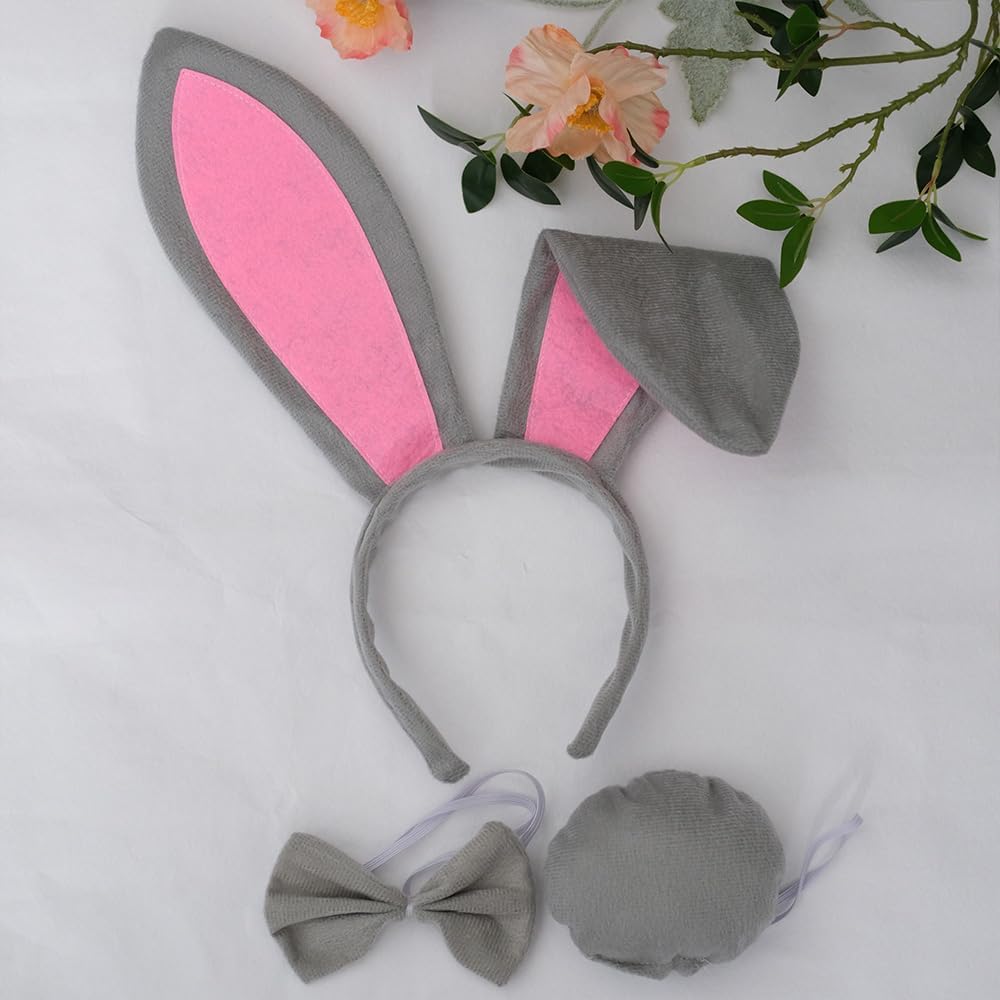 3PCS Costume Accessories Set Animal Bunny Ear Headband Bow Tie Tail for Halloween Cosplay - Image 4