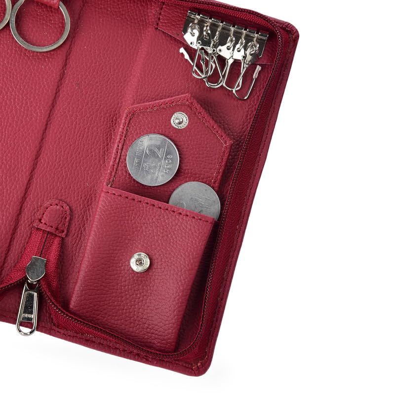 Unisex PU Leather Key Pouch Holder, Bank Locker Key Organizer with 6 Hooks Zipper Closure - Size 19x8.5x2.5cm-image-42