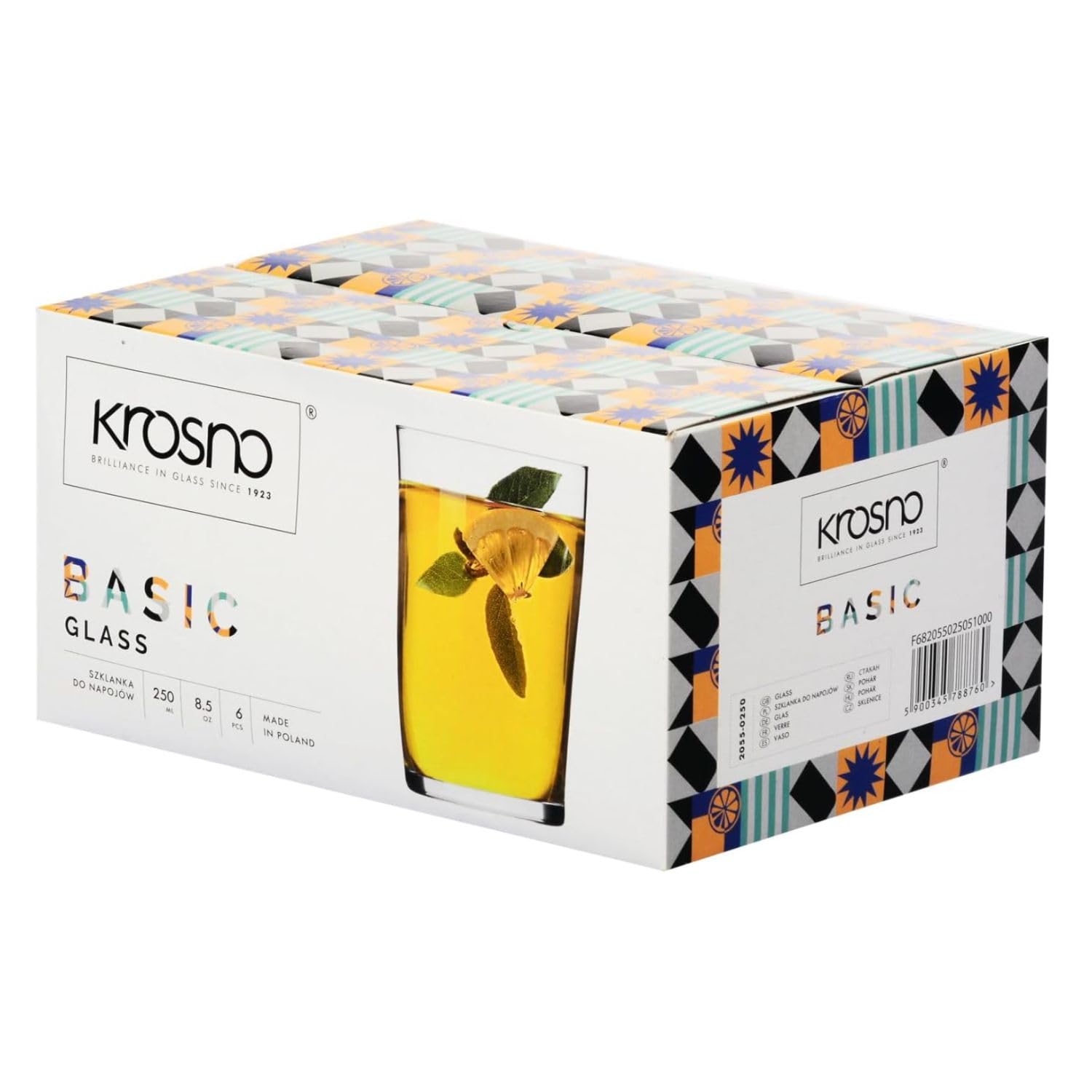 KROSNO Szklanki do Herbaty i Napojów Kolekcja Basic, Zestaw 6 x 280 ml | Szkło Kryształowe Bezołowiowe, do herbaty, kawy, naparów i napojów, zmywarka, codzienne użytkowanie