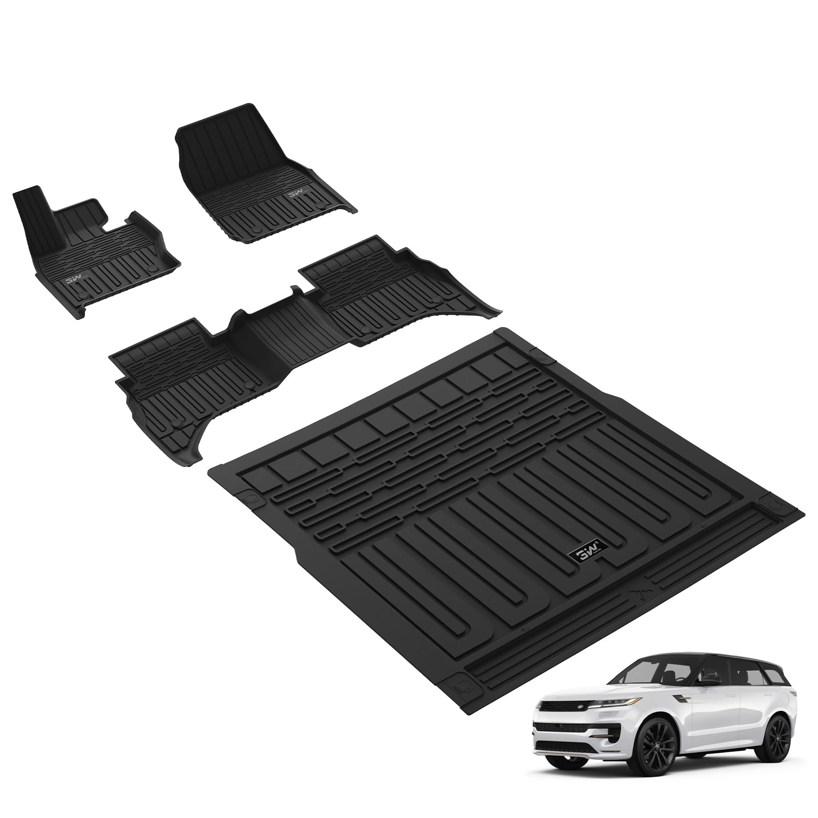 3W Set di Tappetini in TPE e Tappetini per il Bagagliaio per Range Rover Sport L461 2023-2025 2026, Tappeti per Auto Resistente e Tappeto Bagagliaio Antiscivolo per Range Rover