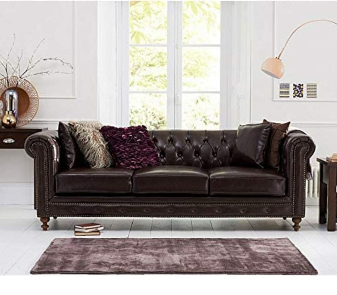 Leatherette 3 Seater Modern Chesterfield Sofa (Brown)-image-26