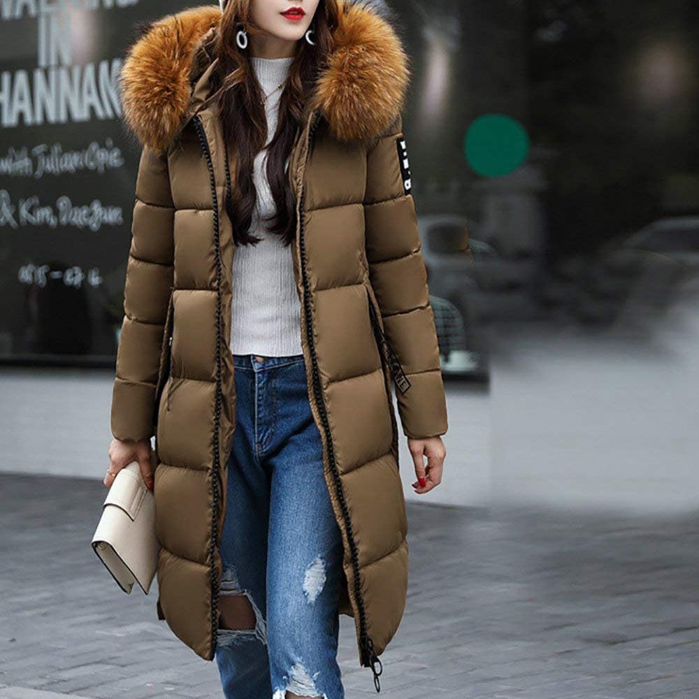 Tomwell Abrigo Plumas de Cremallera Acolchado Chaqueta Largo con Capucha de Larga para Mujer Invierno Chaqueta Plum贸n Parka A Café 40