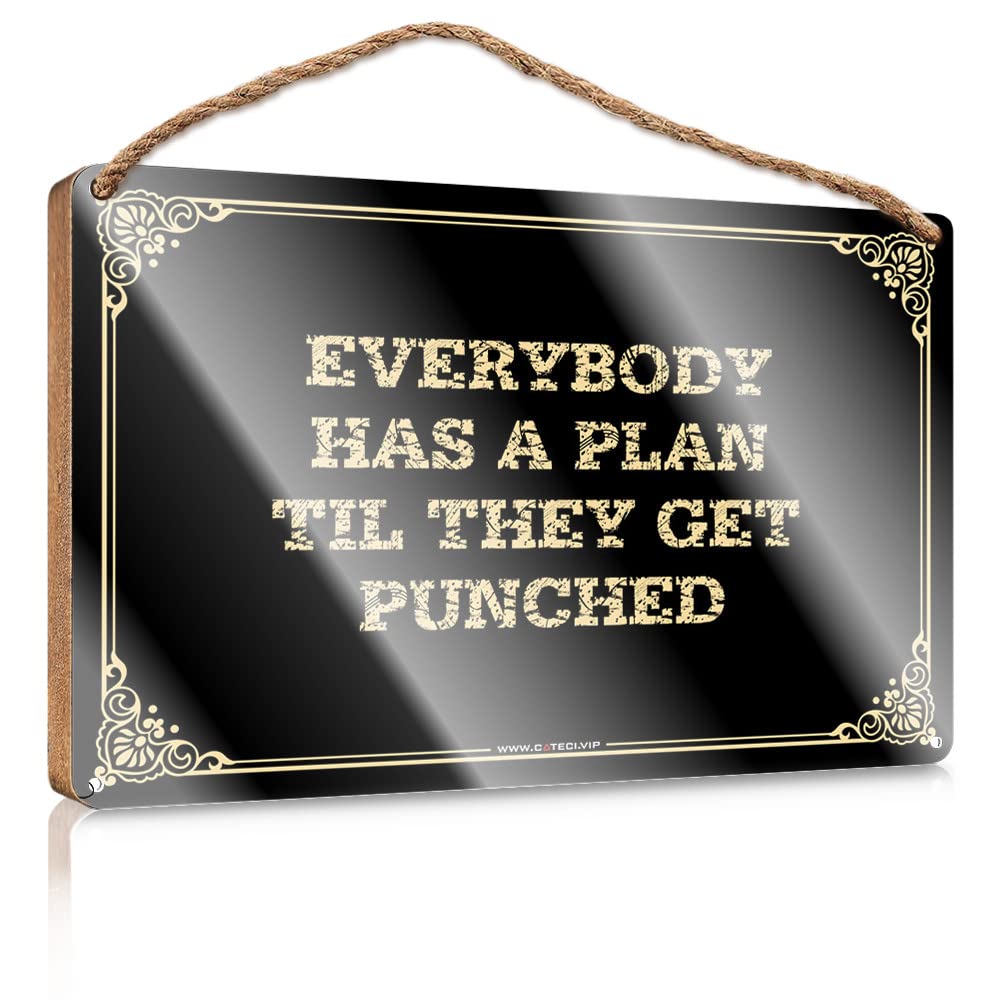 MAHQPZXSF Bathroom Hanging Decor Everybody Has A Plan Til They Get Punched Wooden Sign Spring Door Decorations Vintage Bathroom Sign(23X35CM)