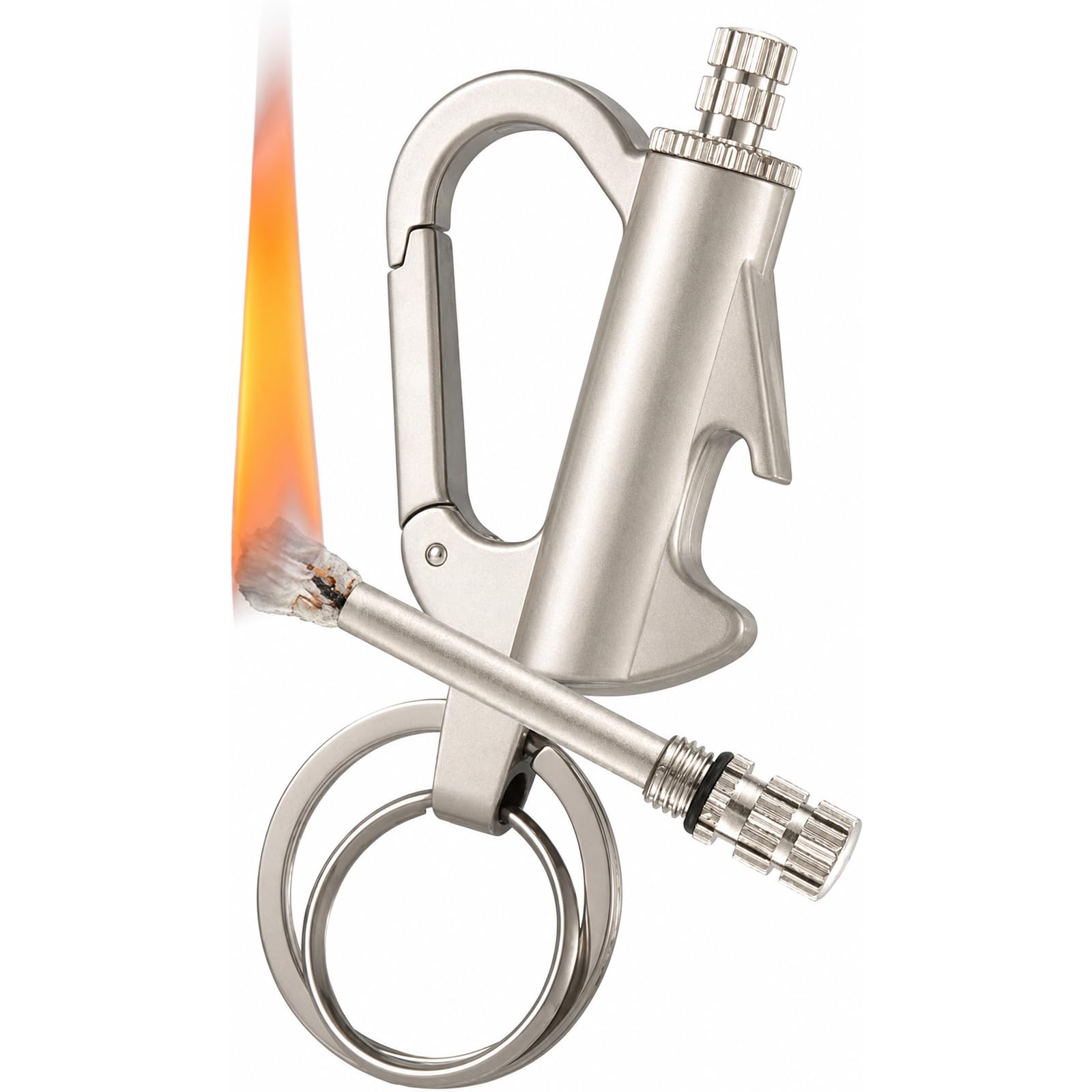 3-In-1 Metal Match Ligh/Ter, Permanent Match Keychain,Silver