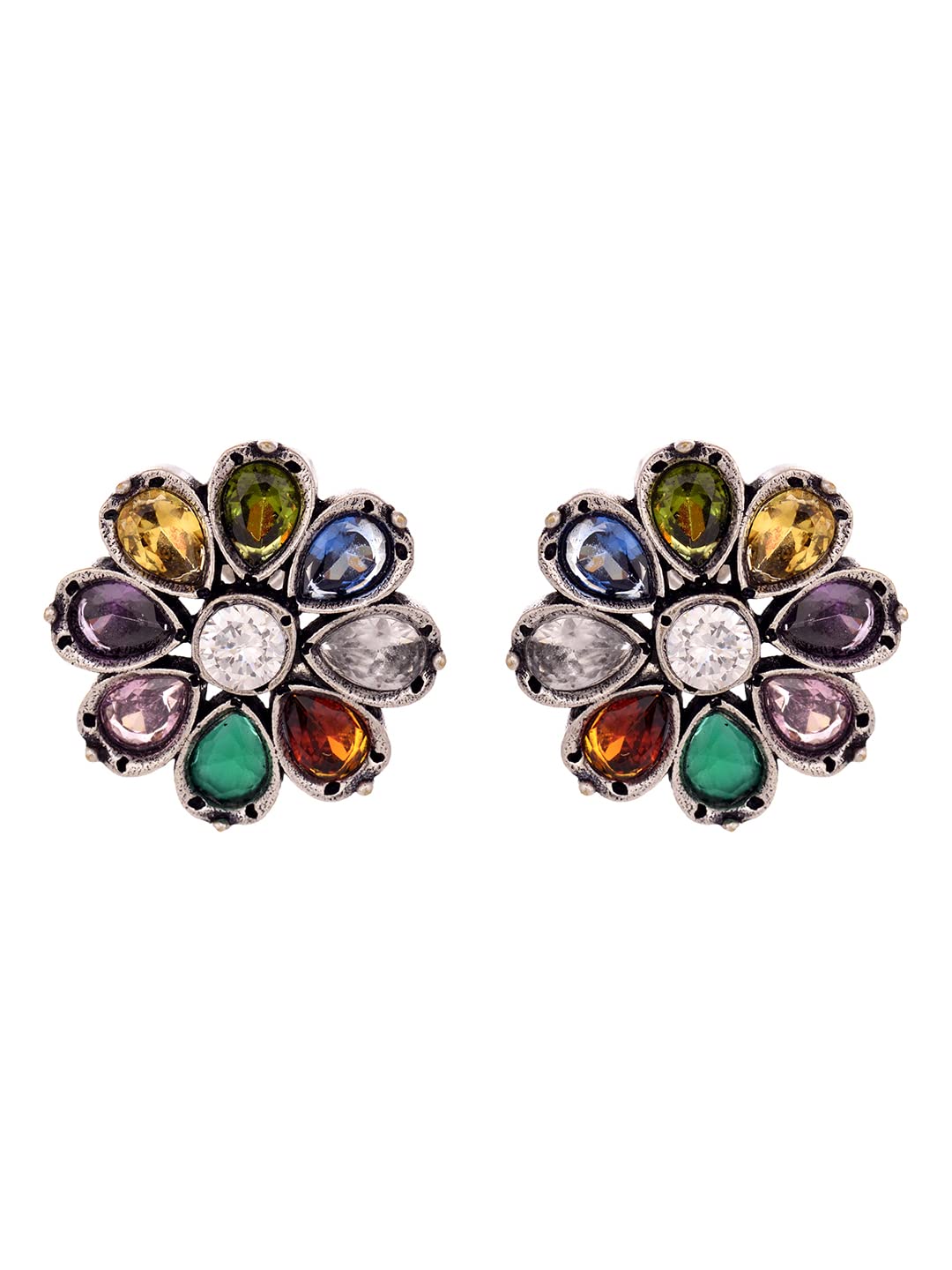 SARAF RS Jewellery Oxidised Floral Stud Earrings for Women and Girls, Traditional Earrings with Coloured Stone (B0CC95M8N8) Amazon Price History, Amazon Price Tracker