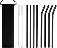 Vista 10 de JASHII Paquete de 8 pajitas de vidrio reutilizables, incluye 4 rectas y 4 dobladas con 2 cepillos de limpieza, popotes de vidrio multicolor