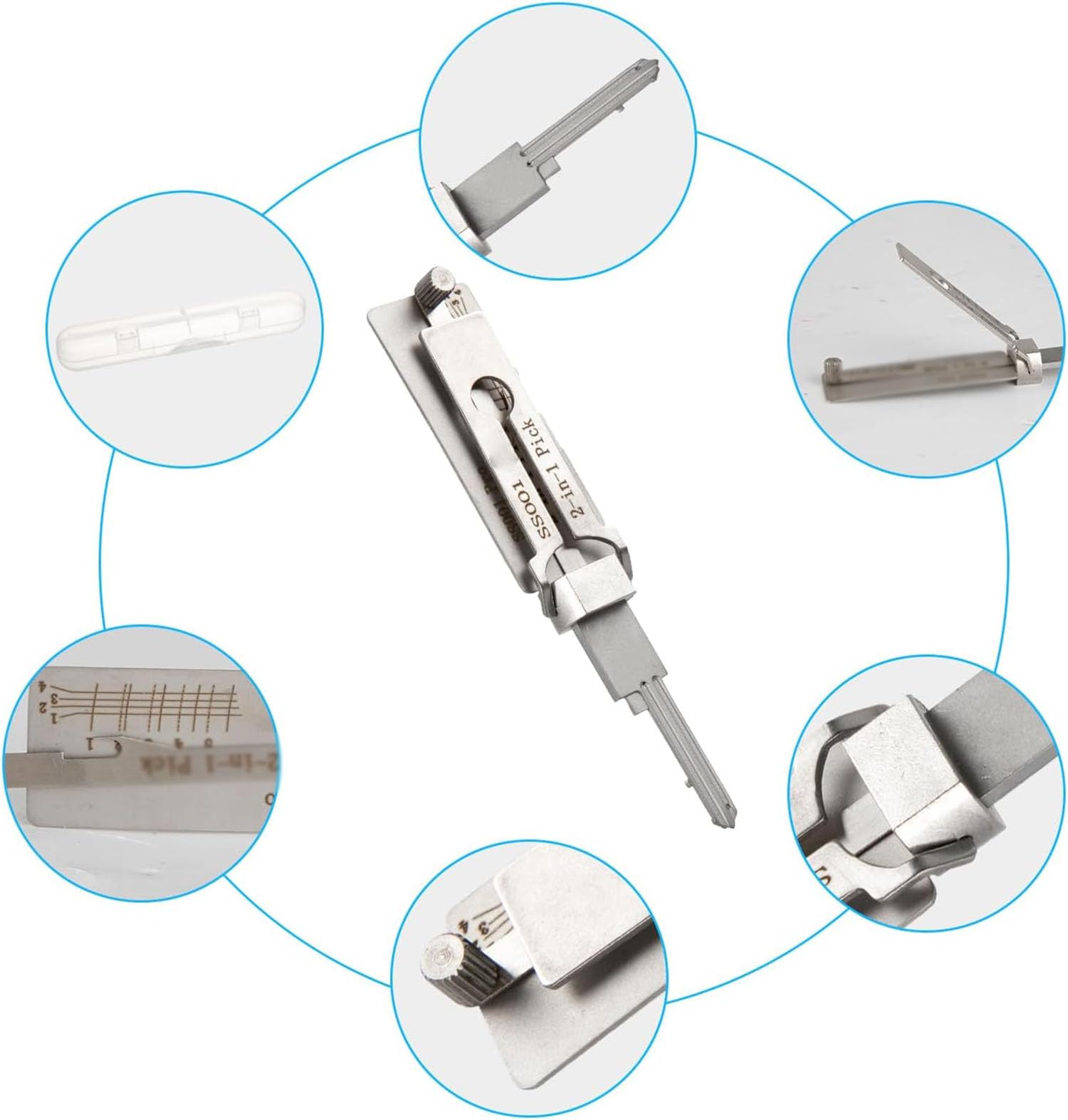 Decoder per chiavi in acciaio inox, Strumento per lo scasso di serrature con decoder per chiavi, Decoder per grimaldelli, Kit per lo scasso di serrature per serrature da porta con varie forme (SS002)