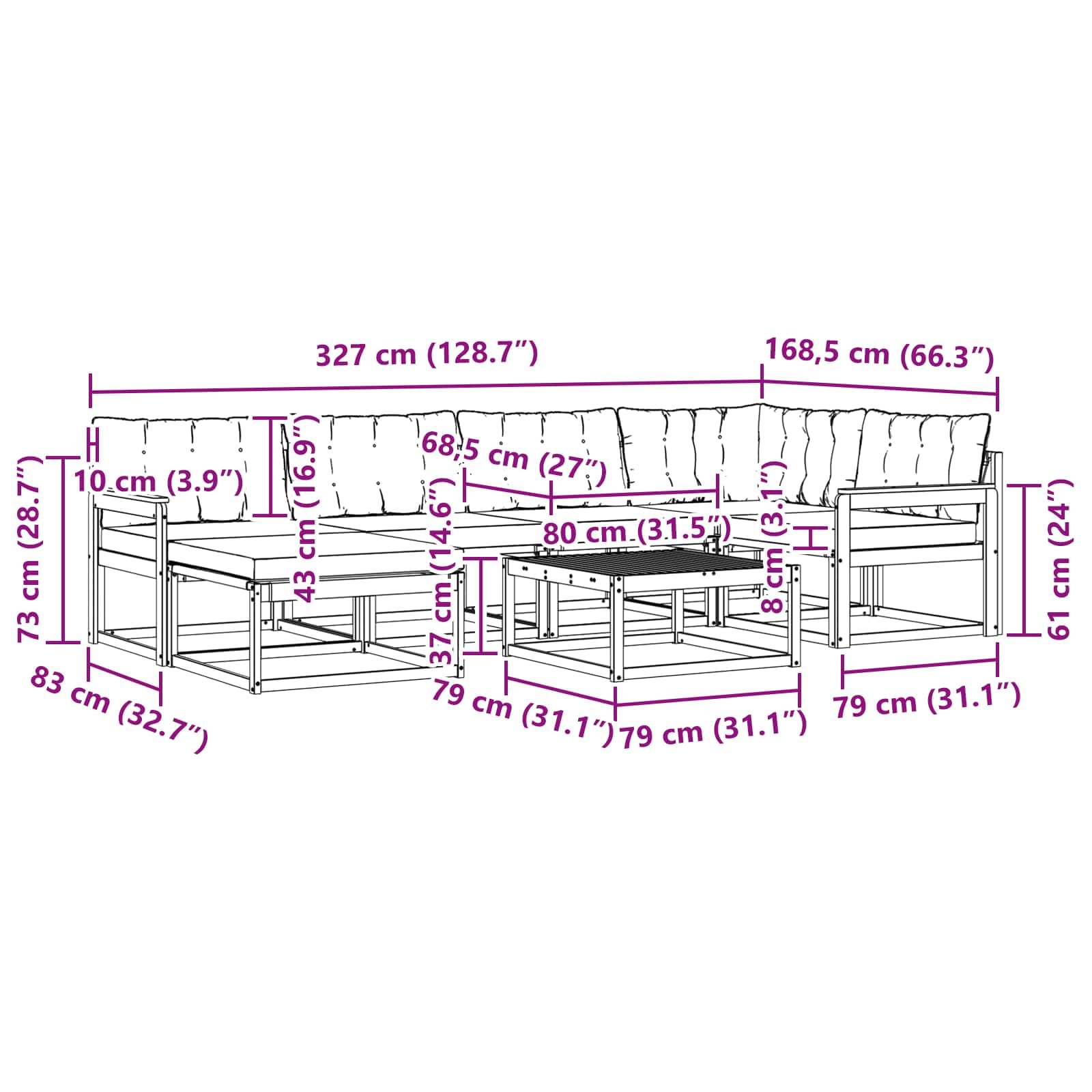 Gartenmöbelgarnitur 19-teilig aus Massivholz Akazie für Terrasse Balkon und Garten wetterfestes Sitzgruppen-Set mit Tisch, Sofas, Stühlen, Hockern