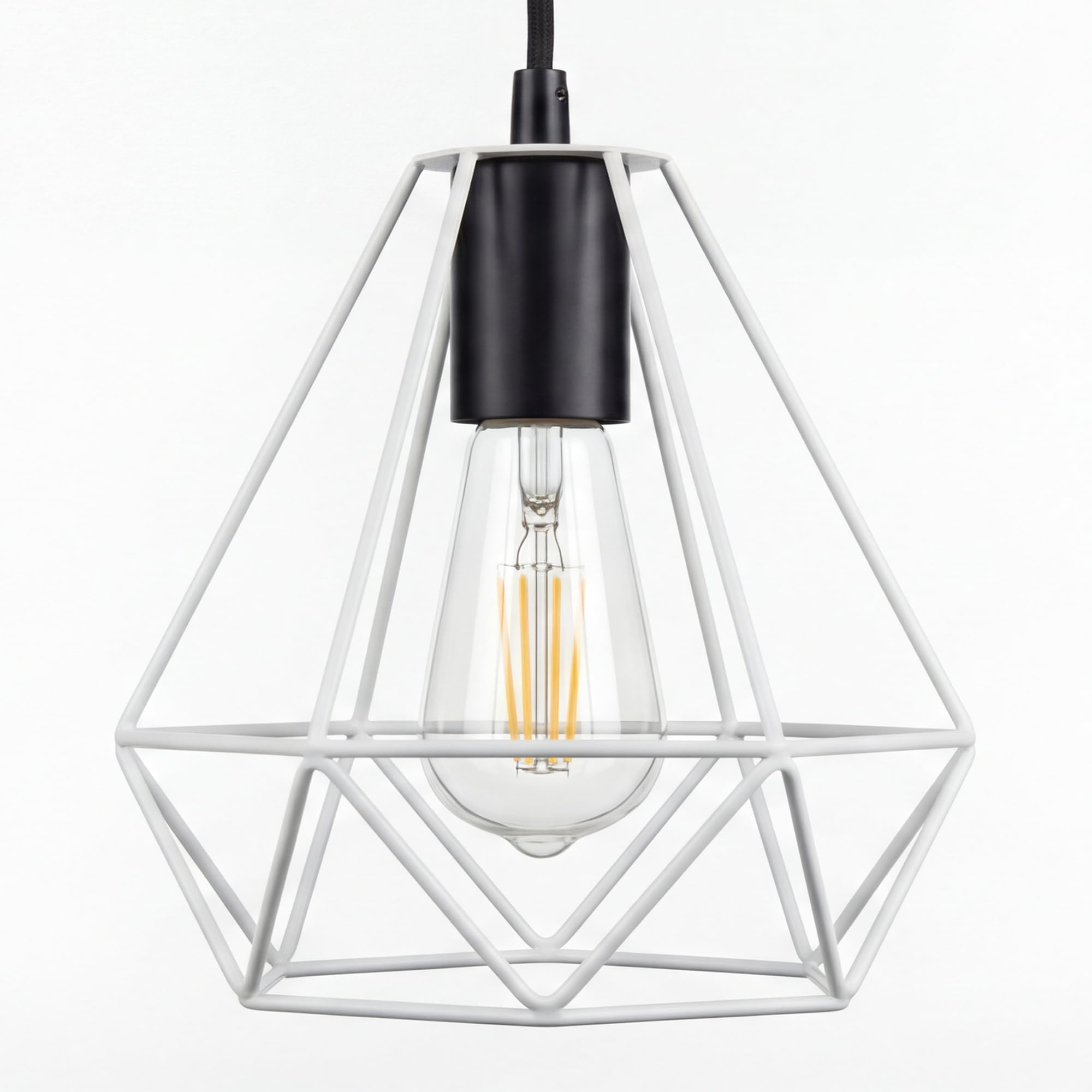 Giggi White Cage Metal Basket Ceiling Light Shade, Wrought Iron Ceiling Fitting Light & Industrial Style Ring Light For Indoor And Metal Basket Pendant Light Shade With Lamp Shade Reducer Ring