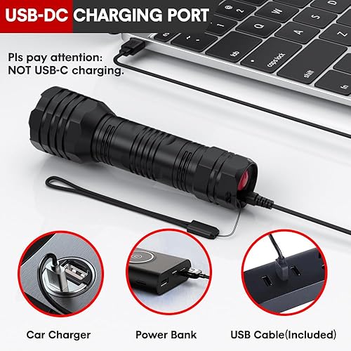 Miniatura 2 de Roxicosly Paquete de 2 linternas recargables de alto lúmenes, batería potente incorporada de 3500 mAh, pequeñas linternas LED de mano para